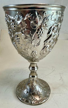 Silver Plate Loving Cup Goblet Wedding Wine Stem Embossed Cherubs Grapes