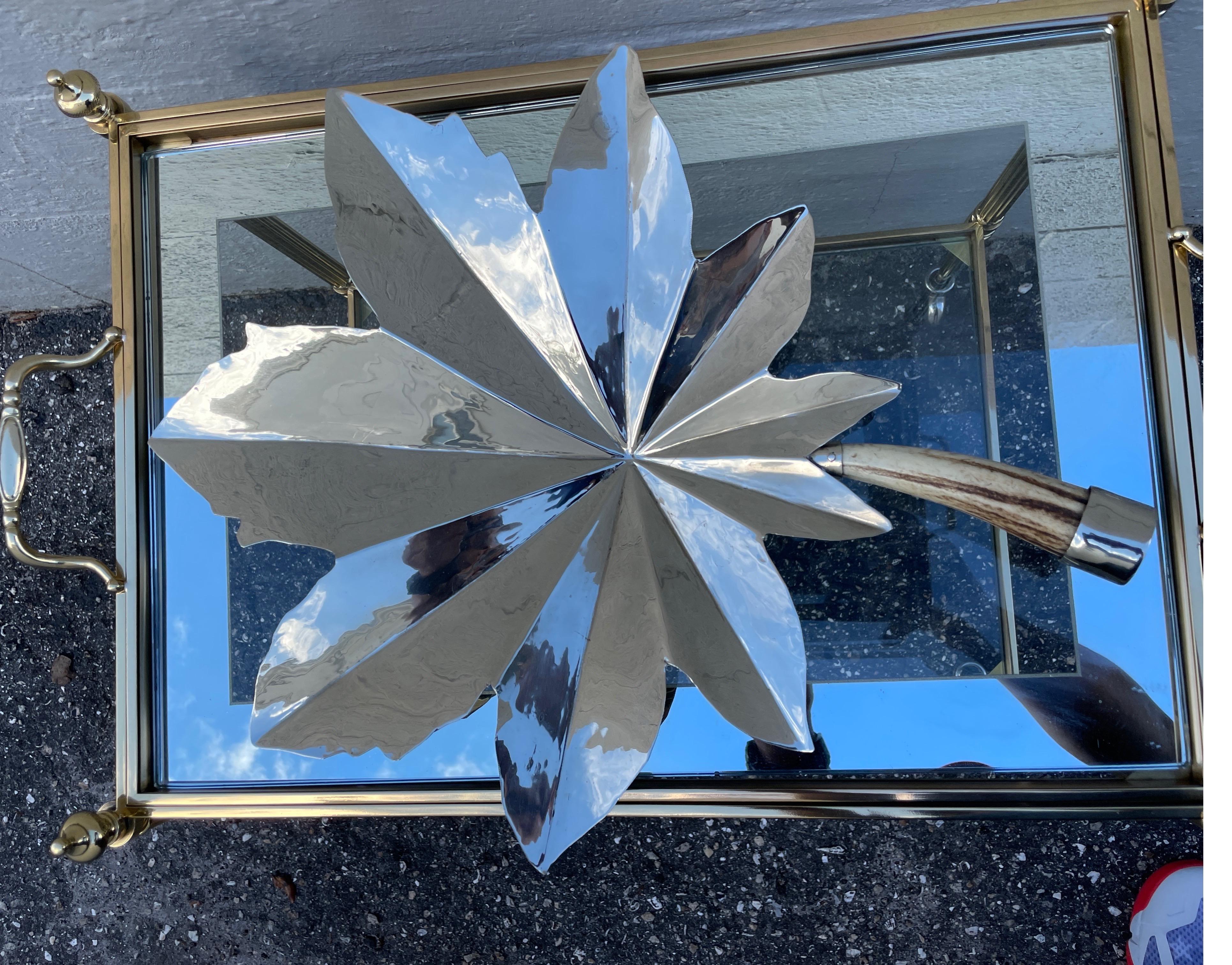 Wonderful silverplate maple leaf serving piece with bone handle.