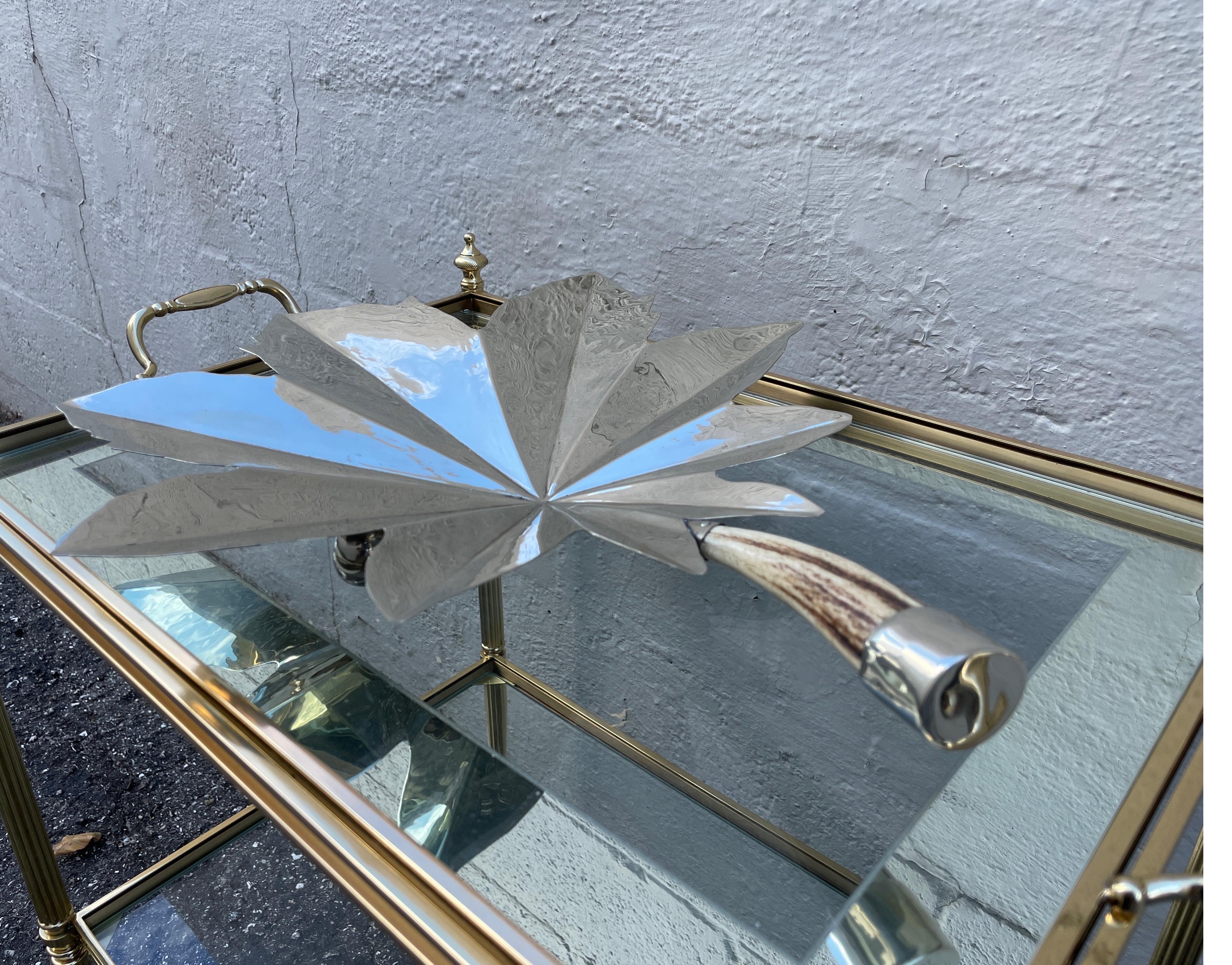Silver Plate Maple Leaf Serving Dish with Bone Handle In Good Condition In West Palm Beach, FL