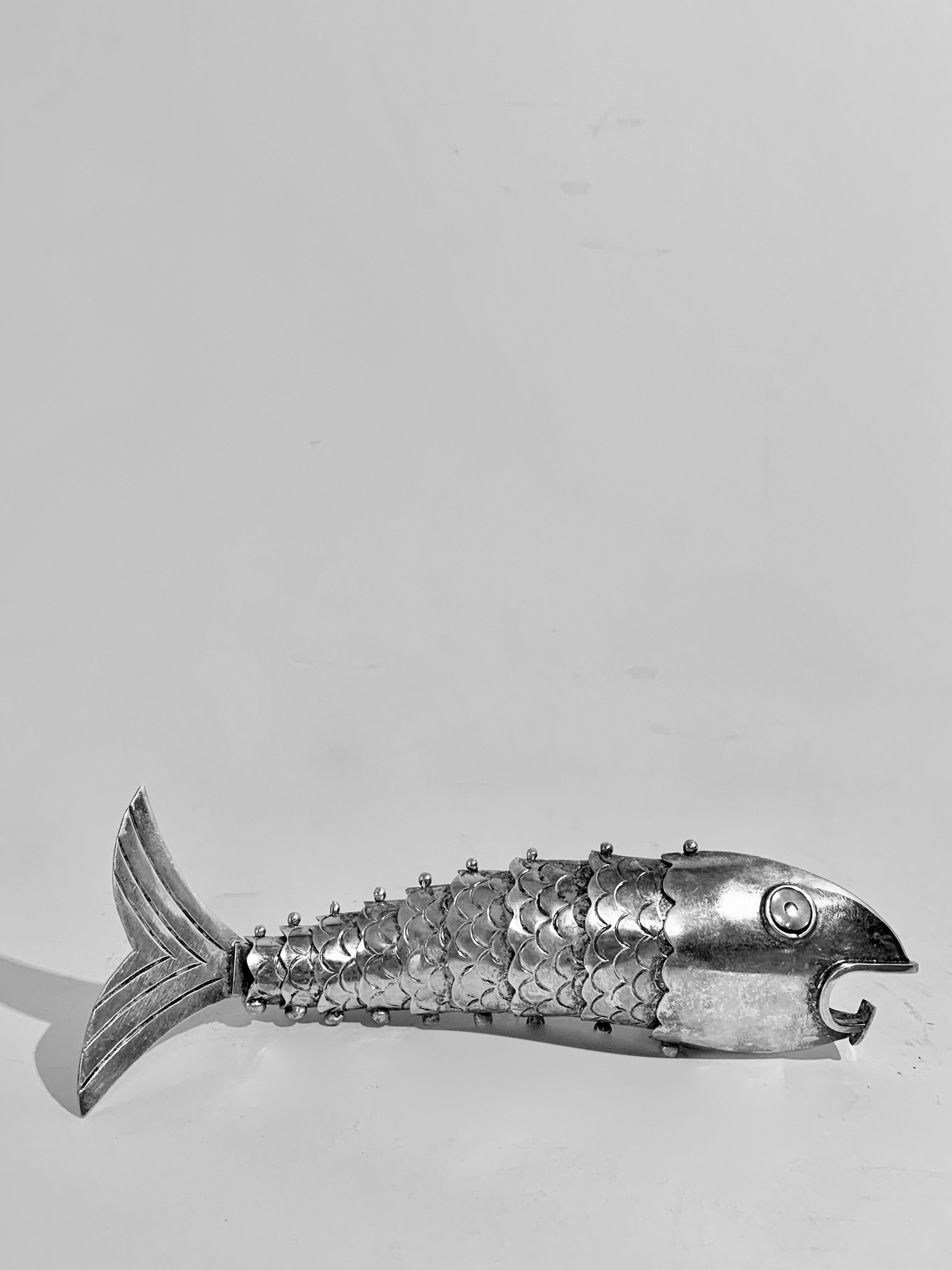 Silver Plate Mexican Articulated Fish Bottle Opener 5