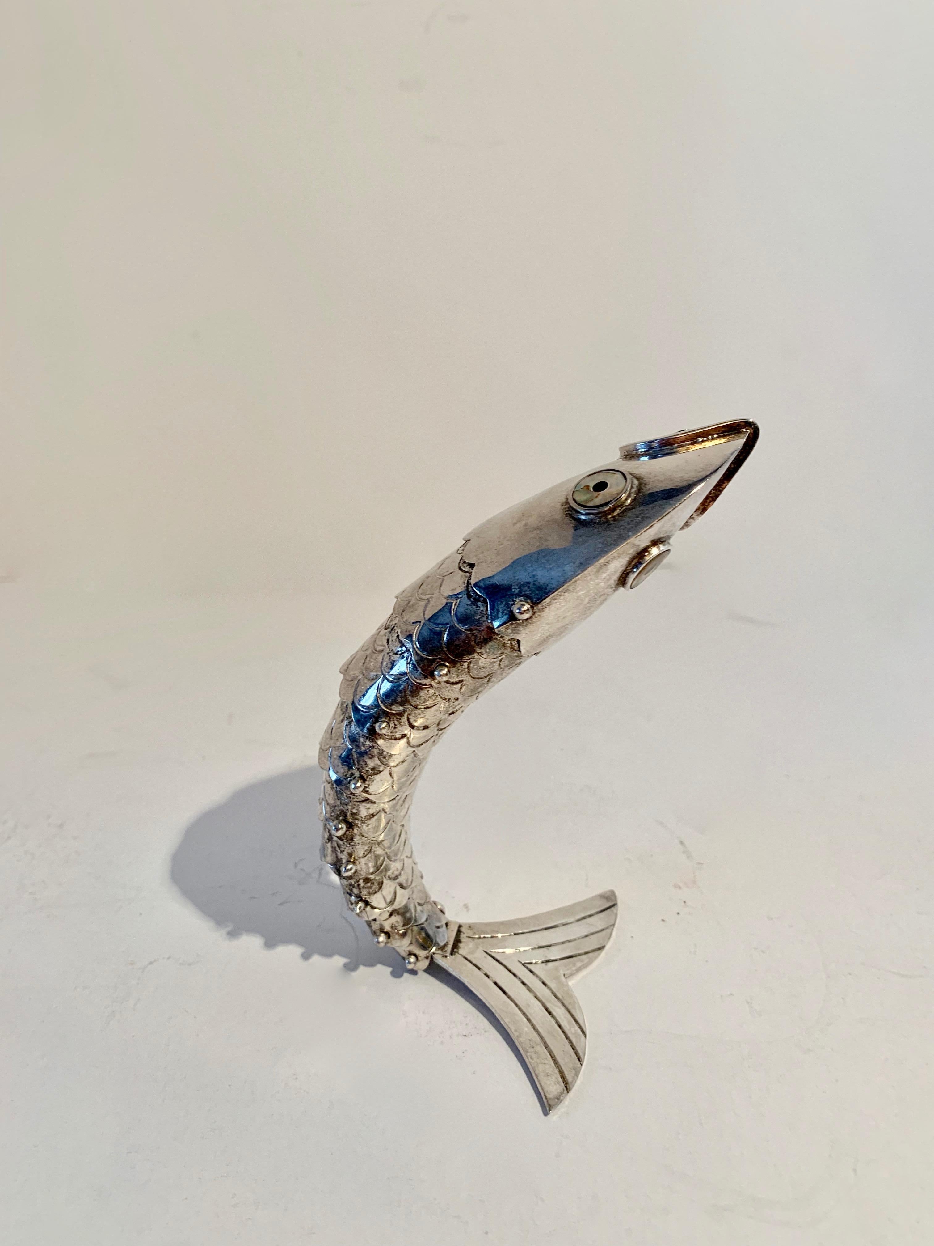 20th Century Silver Plate Mexican Articulated Fish Bottle Opener