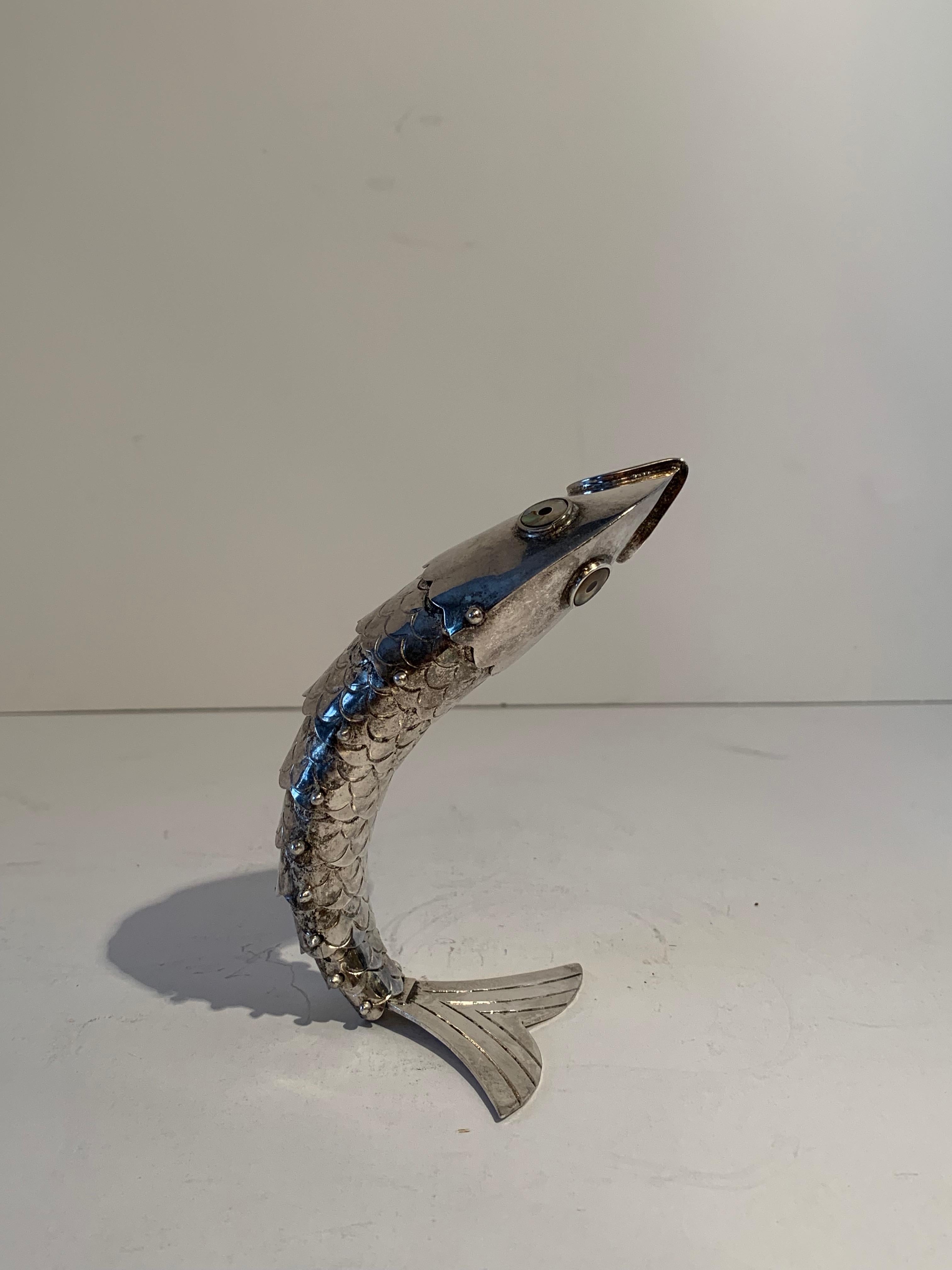 Silver Plate Mexican Articulated Fish Bottle Opener 1