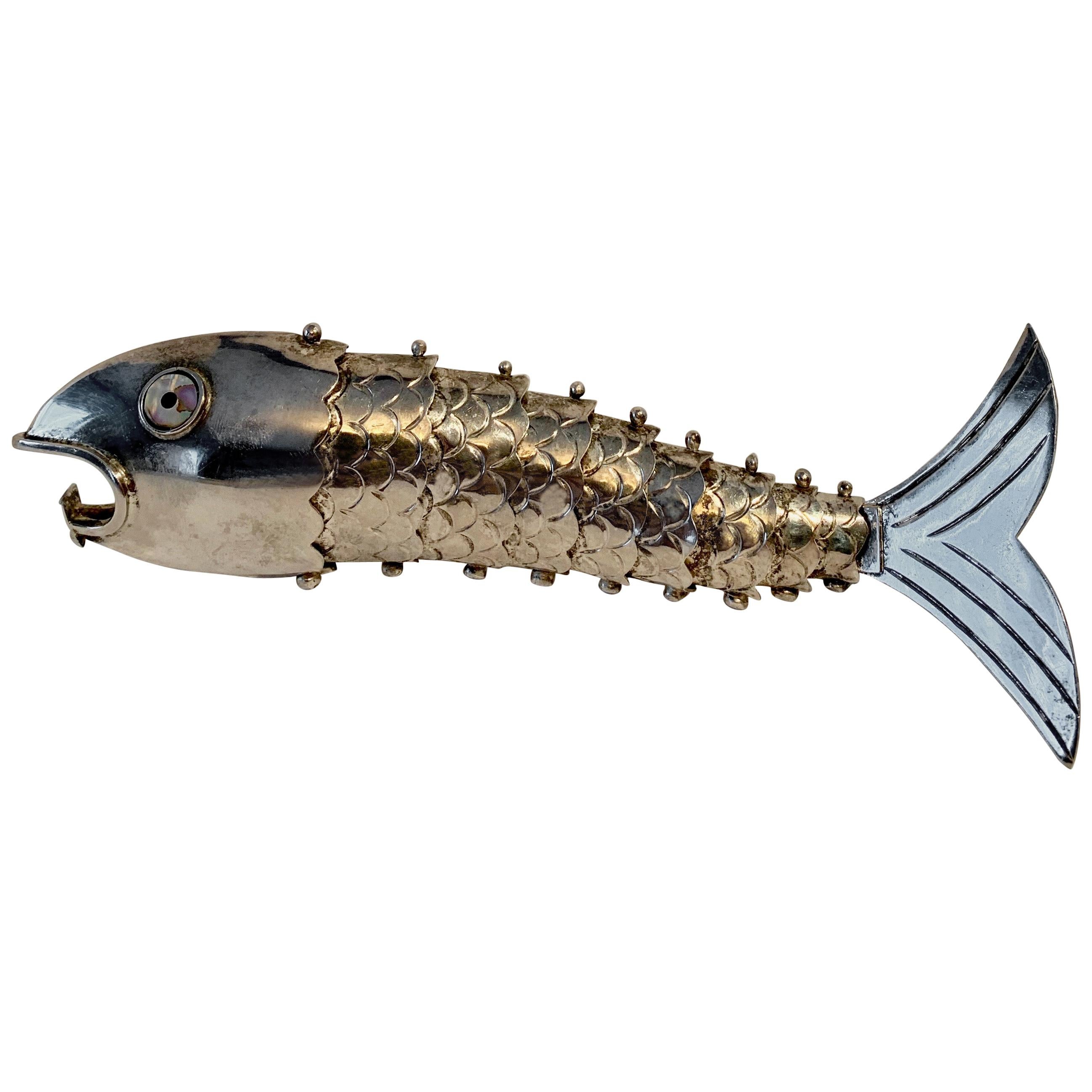 Silver Plate Mexican Articulated Fish Bottle Opener