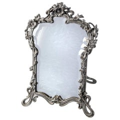 Antique Silver Plate Mirror, Art Nouveau Period. France, circa 1890