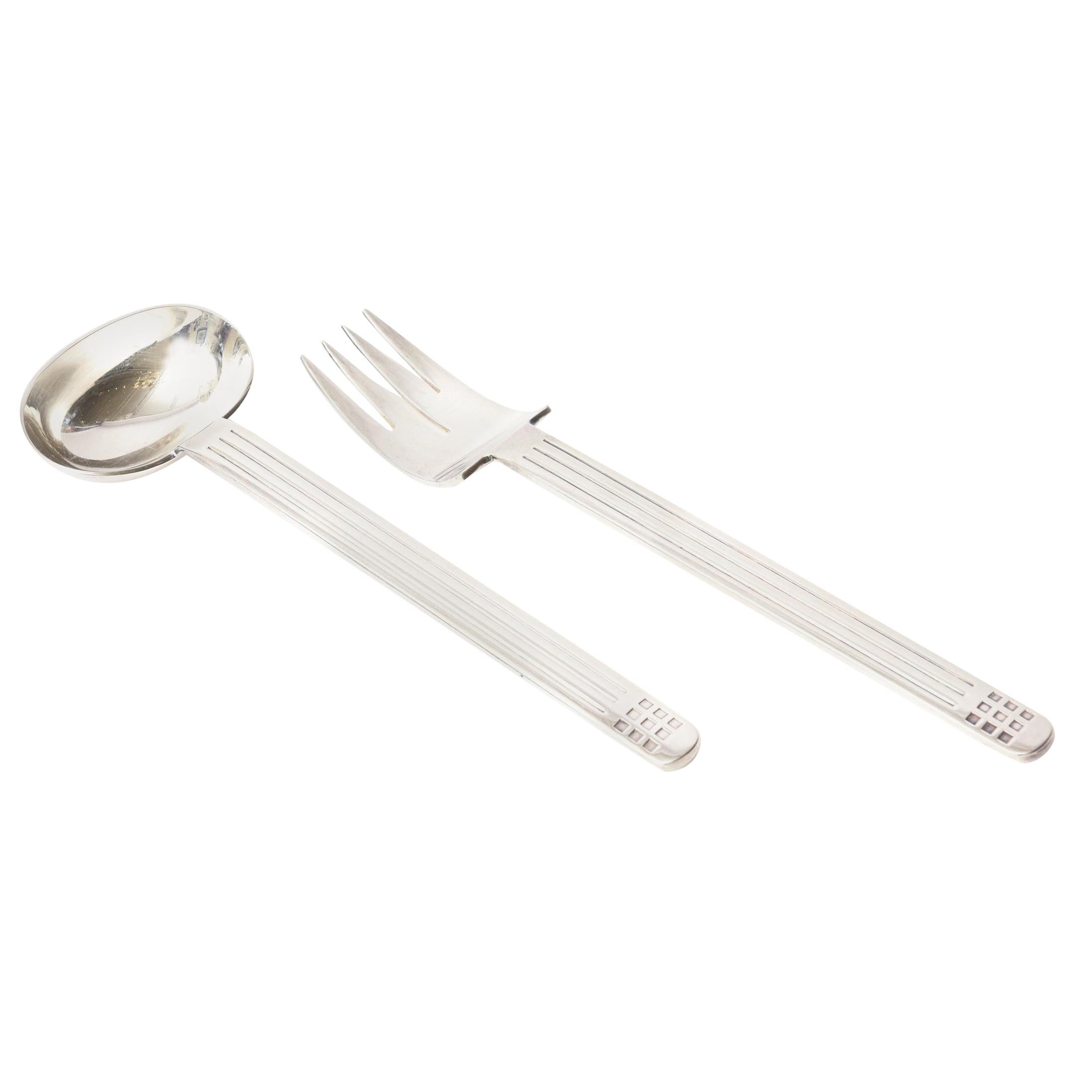 Silver-Plate Modern Fork and Spoon Richard Meier for Swid Powell Serving Pieces