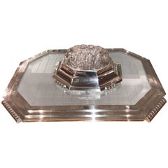 Silver Plate Modernist Mirror Tray and Floral Display