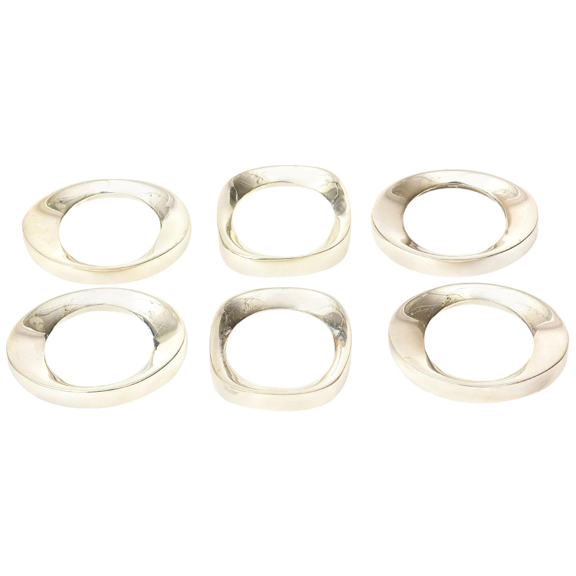 Silver Plate Modernist Sculptural Napkin Rings Set of 6 Vintage For Sale at 1stDibs oneida