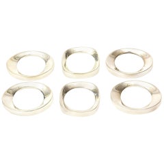 Silver Plate Modernist Sculptural Napkin Rings, Set of 6