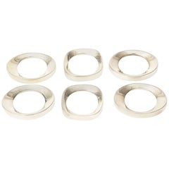 Silver Plate Modernist Sculptural Napkin Rings Set of 6 Retro
