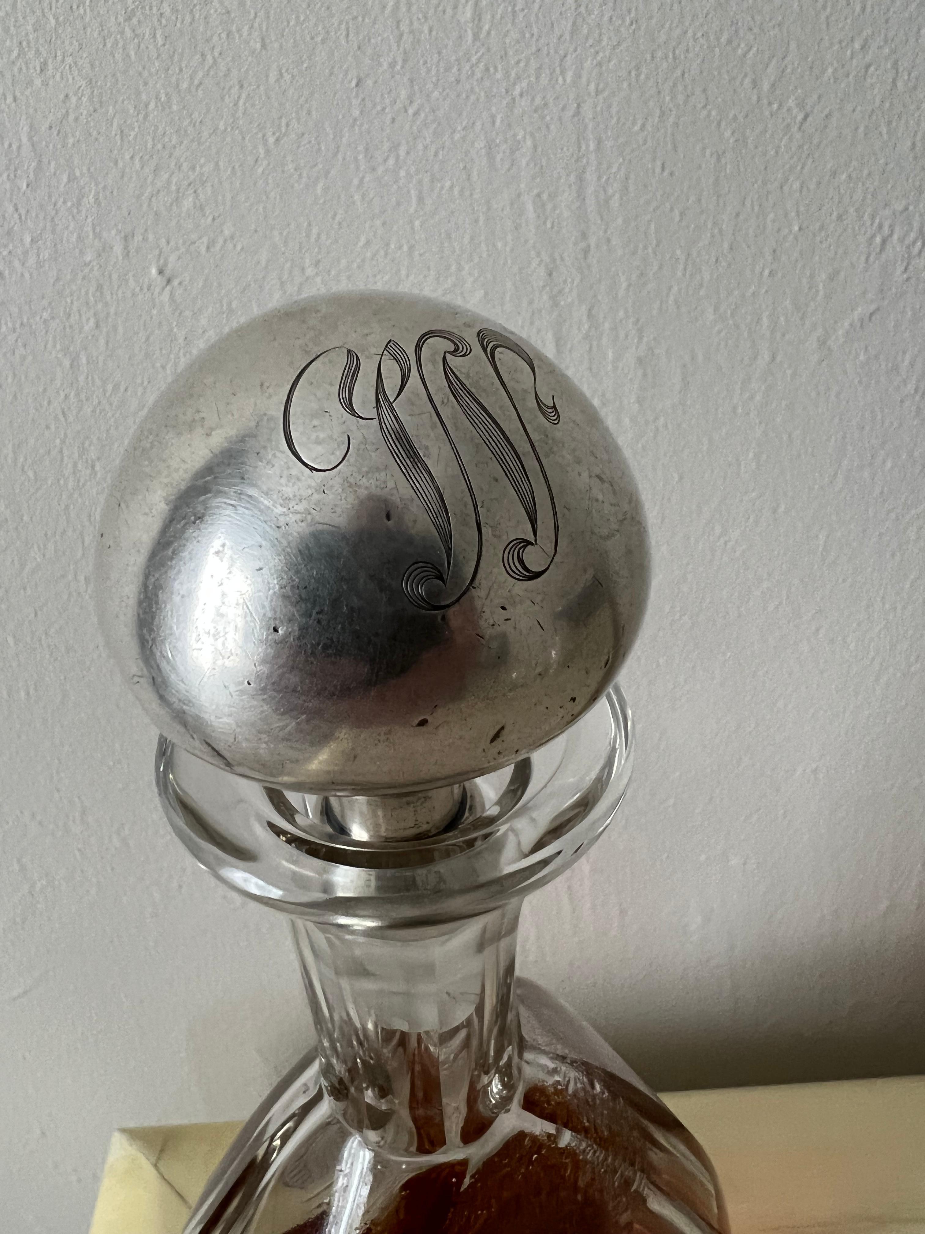 Patinated Silver Plate Monogram Bottle Topper For Sale