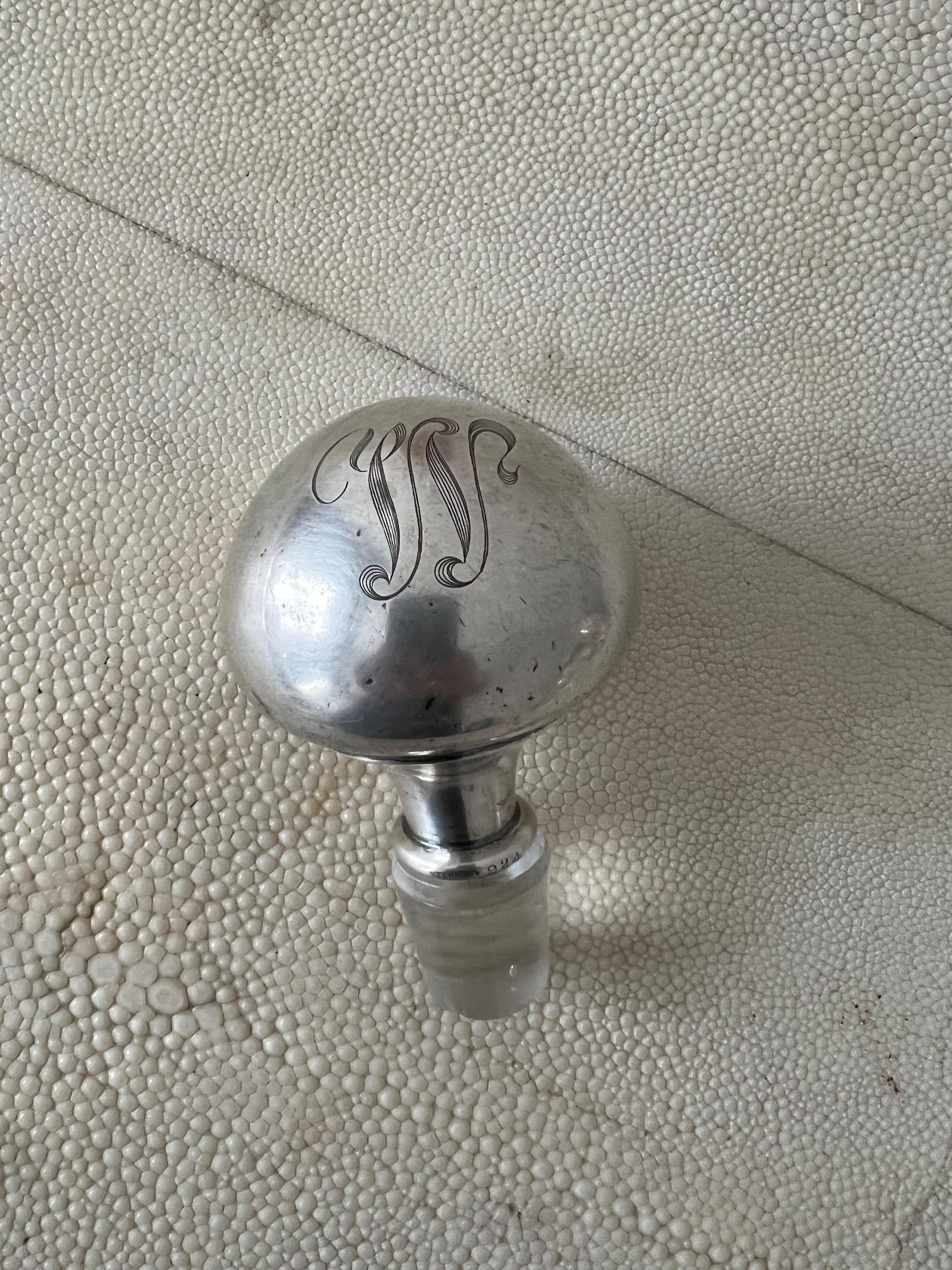Silver Plate Monogram Bottle Topper In Good Condition For Sale In Los Angeles, CA