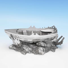 Cuillère de Warmer « Bateau » en métal argenté ancien, modèle déposé en 1870