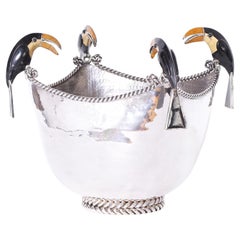 Silver Plate on Copper Bowl with Toucans or Birds