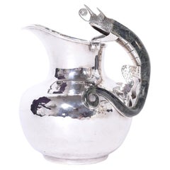 Silver Plate on Copper Pitcher with Chameleon