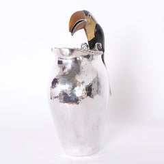 Silver Plate on Copper Pitcher with Toucan by Emilia Castillo