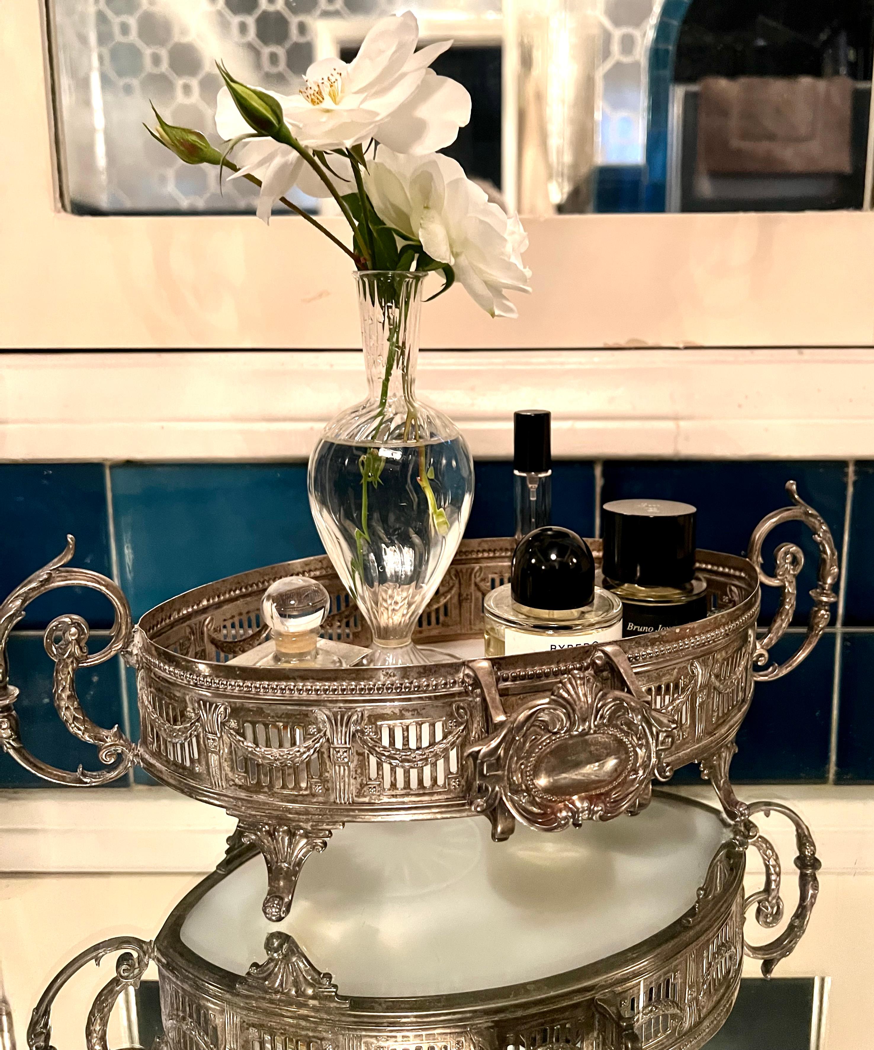 Silver Plate Oval Tray with Wide Gallery with Handles and Rope Details For Sale 5