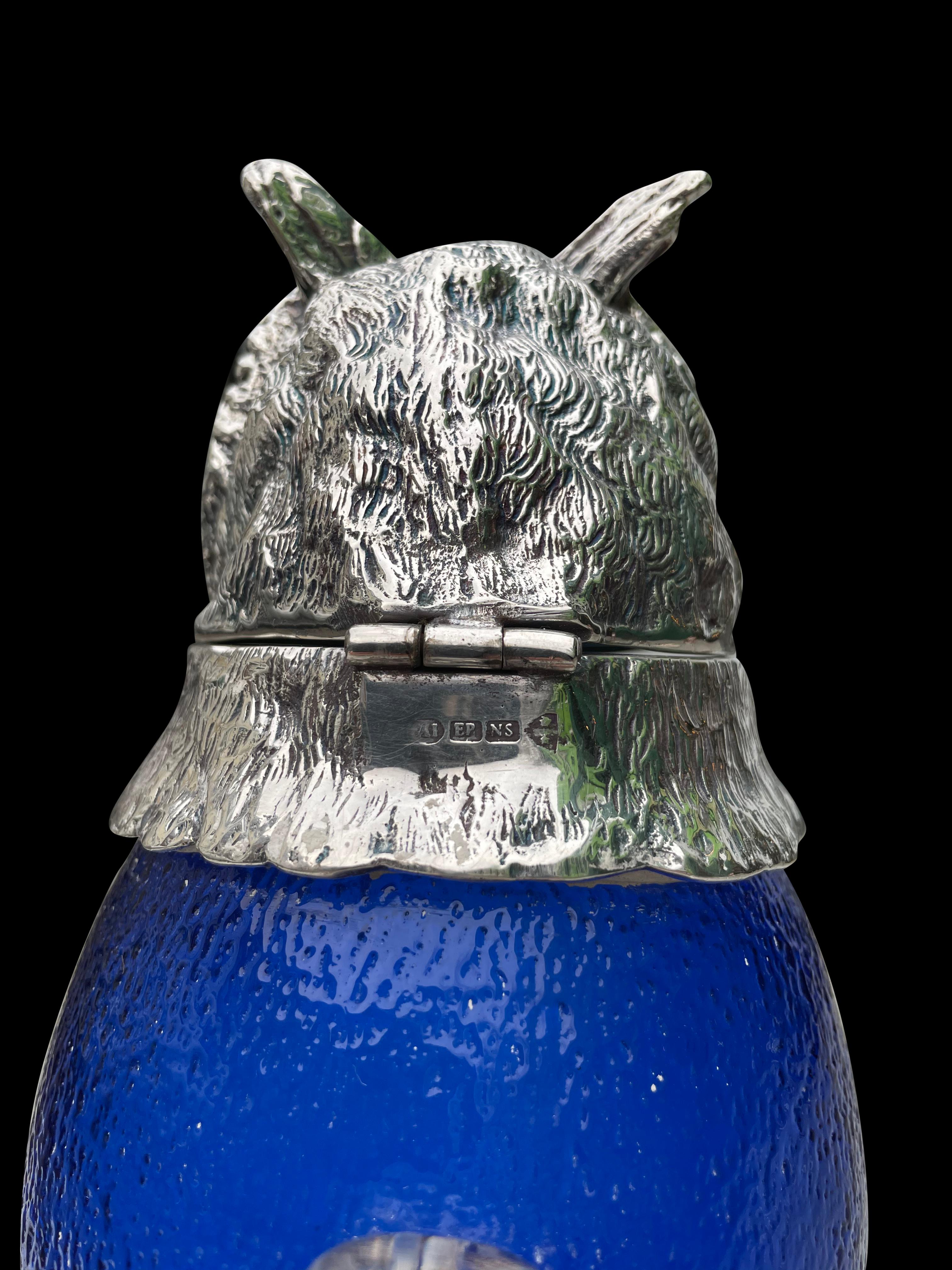 Silver Plate Owl Decanter Glass Glass Jug, 20th Century For Sale 3