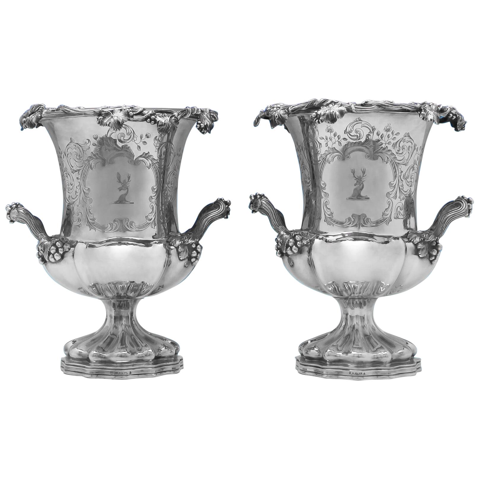Victorian Antique Silver Plated Pair of Wine Coolers by Elkington, Mason & Co.