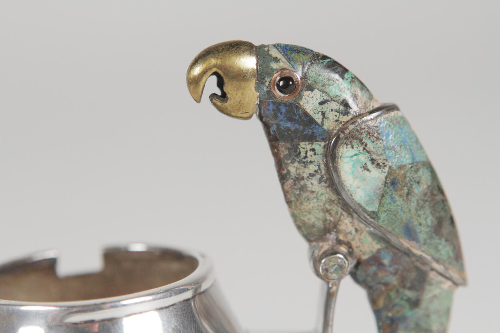 Mexican Silver Plate Parrot Creamer and Sugar by Los Castillo, 1962
