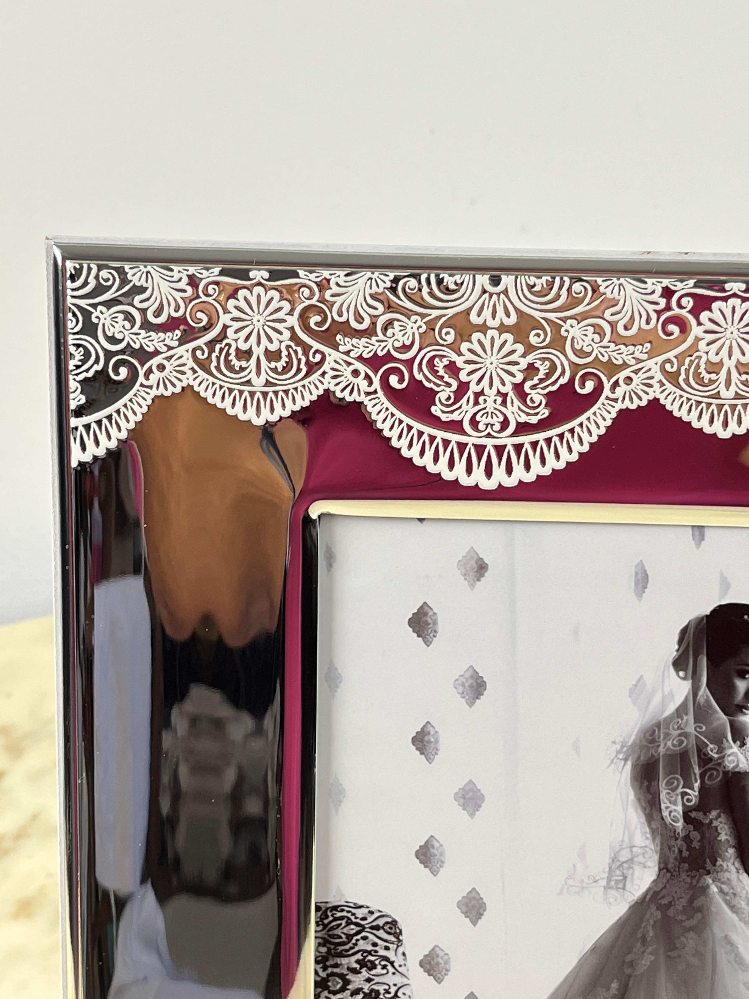 Italian Silver Plate Photo Frame/Mirror, lace design, new For Sale