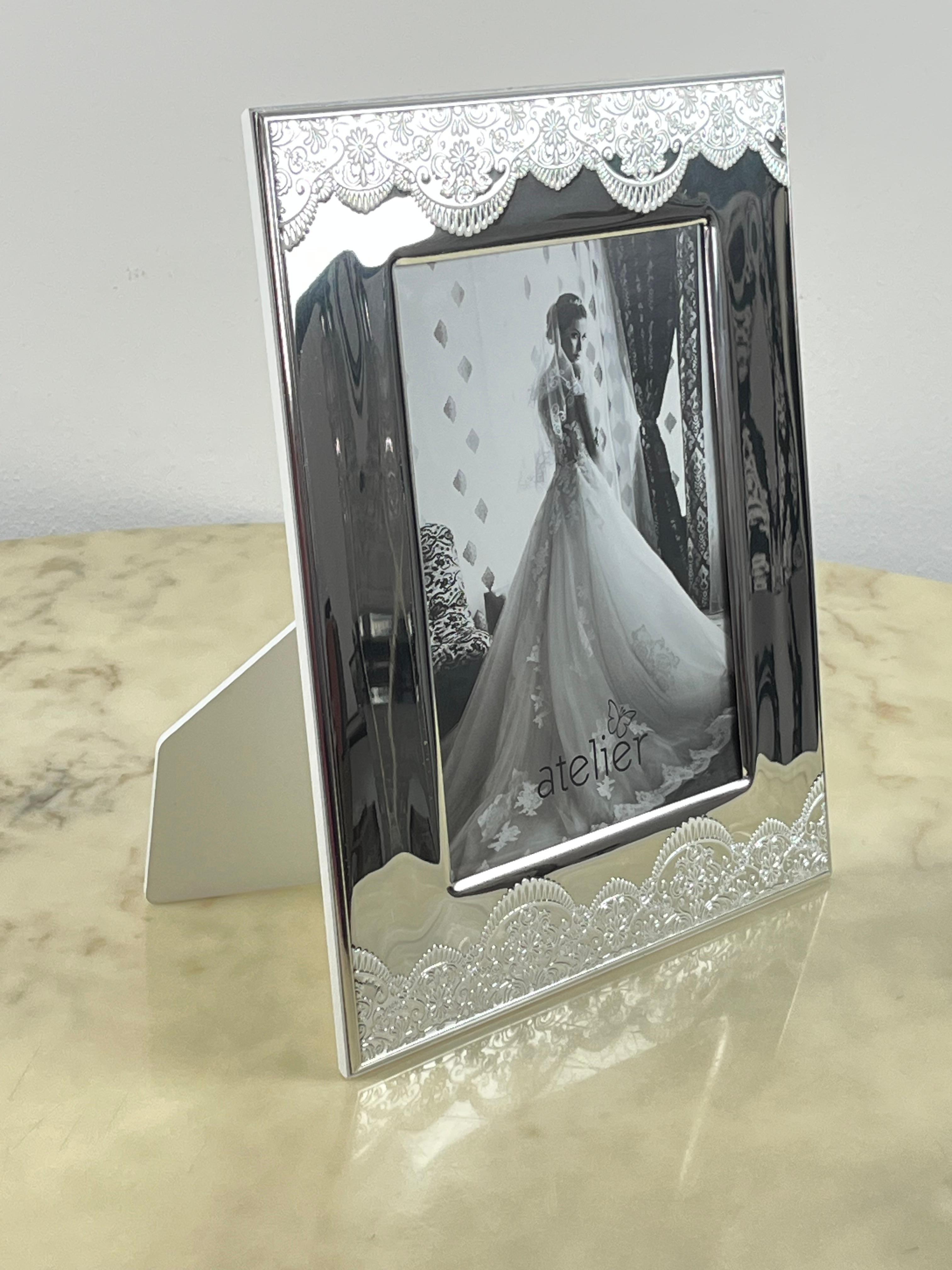 Silver Plate Photo Frame/Mirror, lace design, new In New Condition For Sale In Palermo, IT