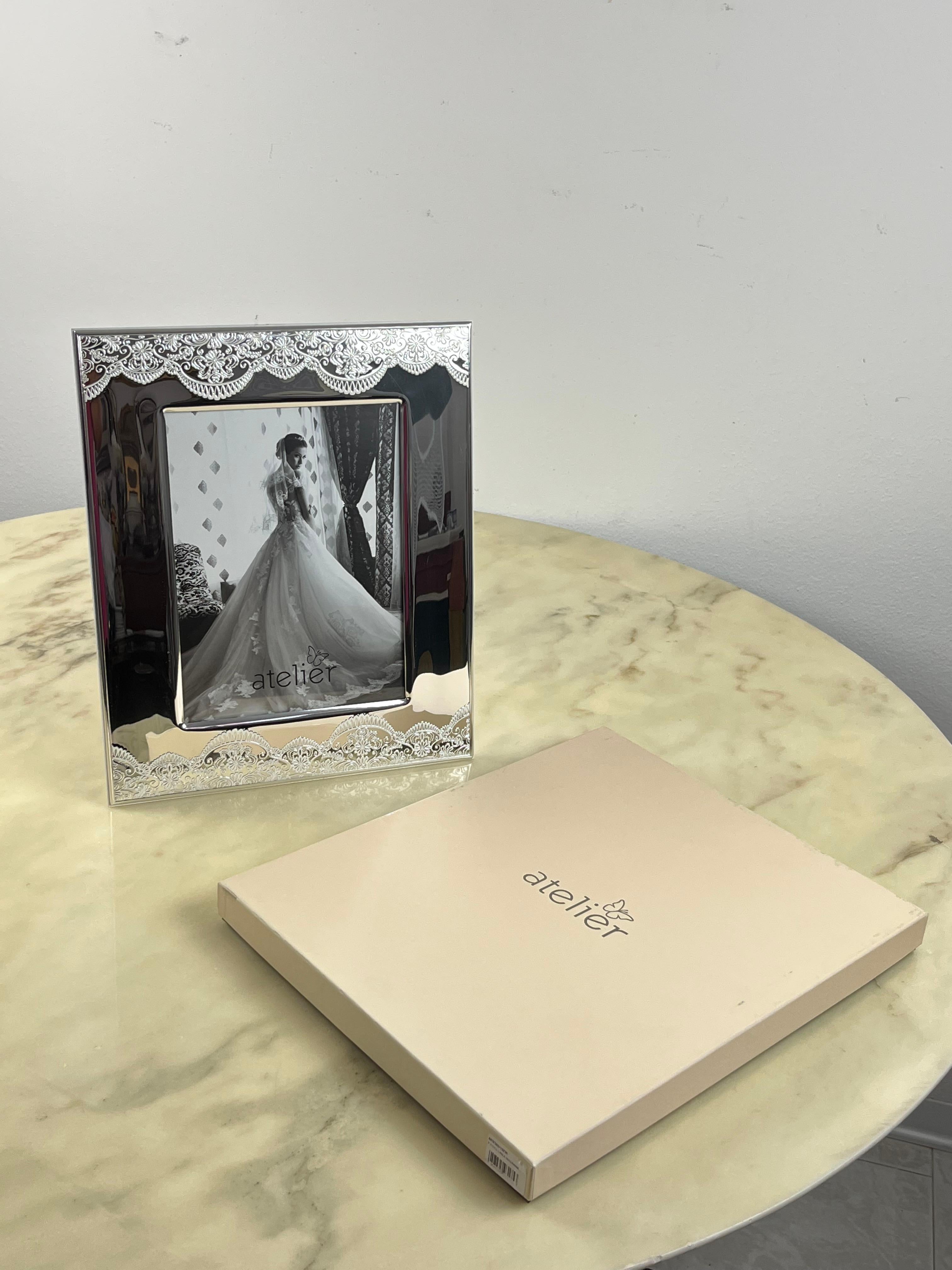 Contemporary Silver Plate Photo Frame/Mirror, lace design, new For Sale
