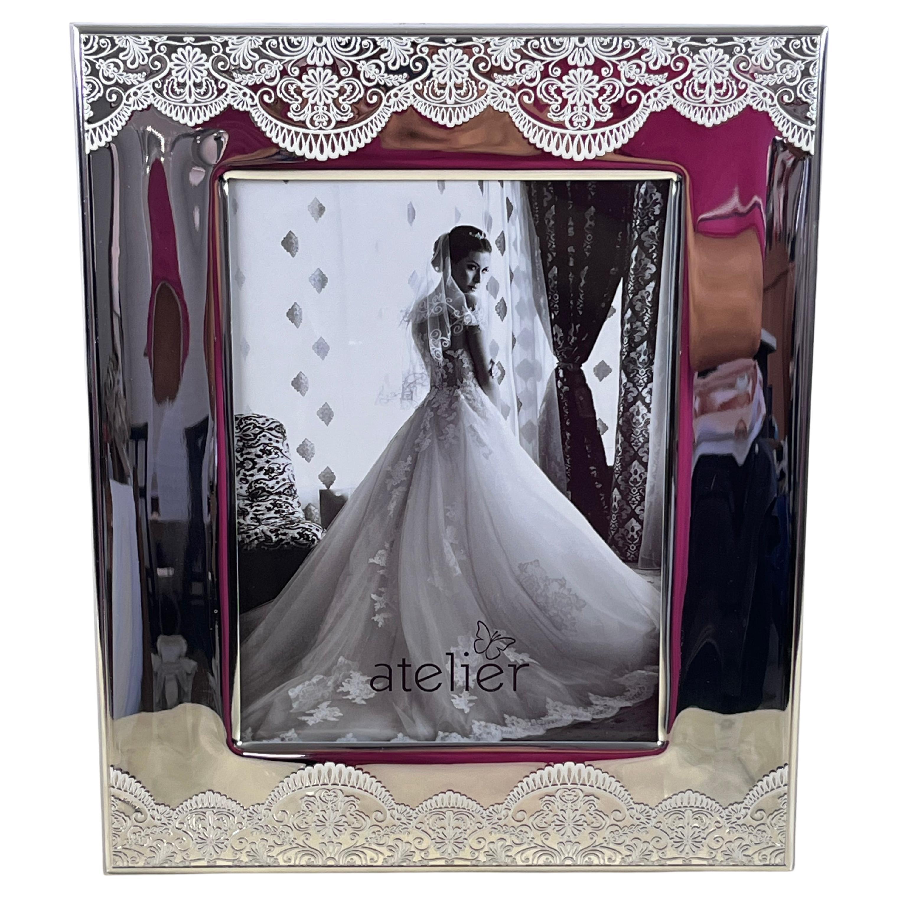 Silver Plate Photo Frame/Mirror, lace design, new For Sale