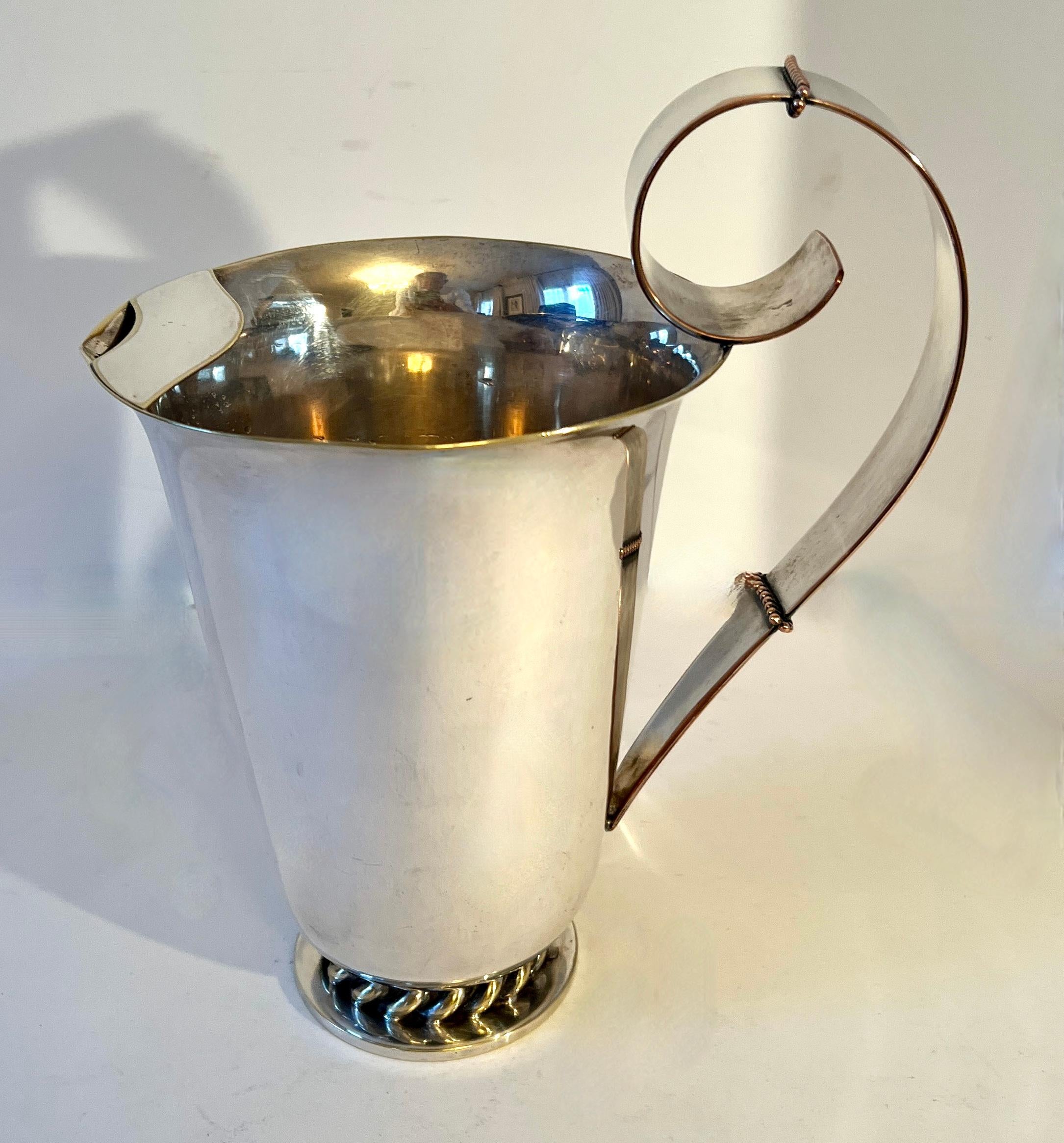 Hand-Crafted Silver Plate Pitcher in the Style of Spratling or Jensen For Sale