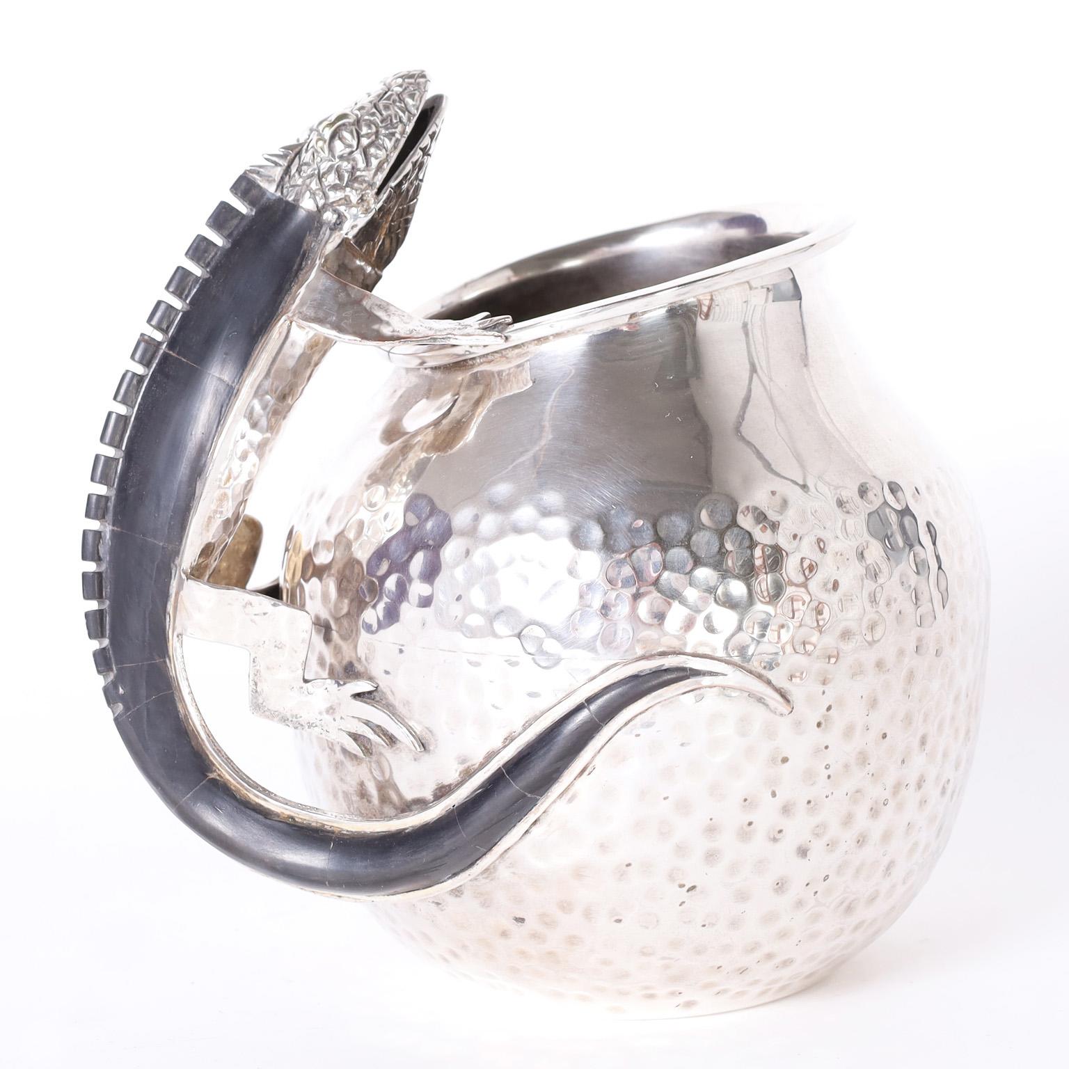 Mid-Century Modern Silver Plate Pitcher with Lizard Handle For Sale