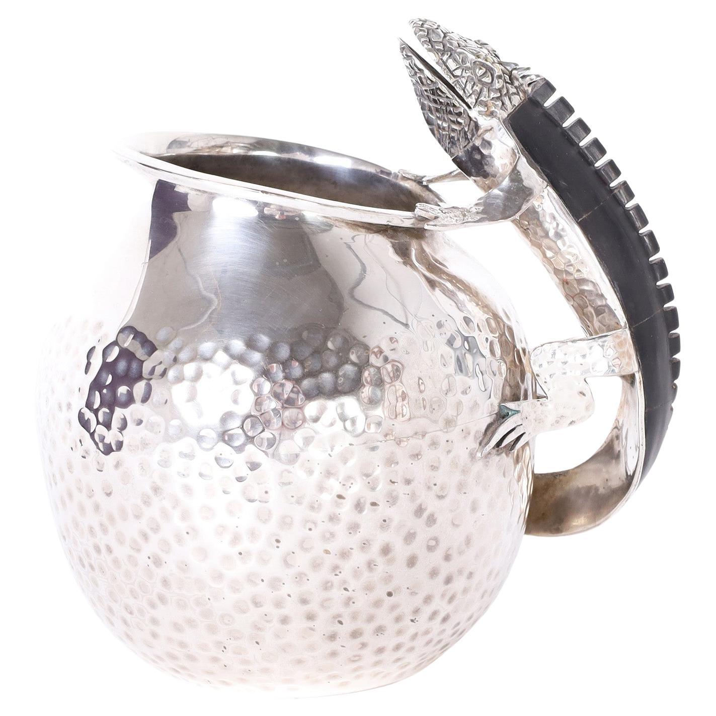 Silver Plate Pitcher with Lizard Handle