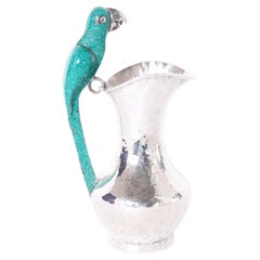 Retro Silver Plate Pitcher with Parrot Handle