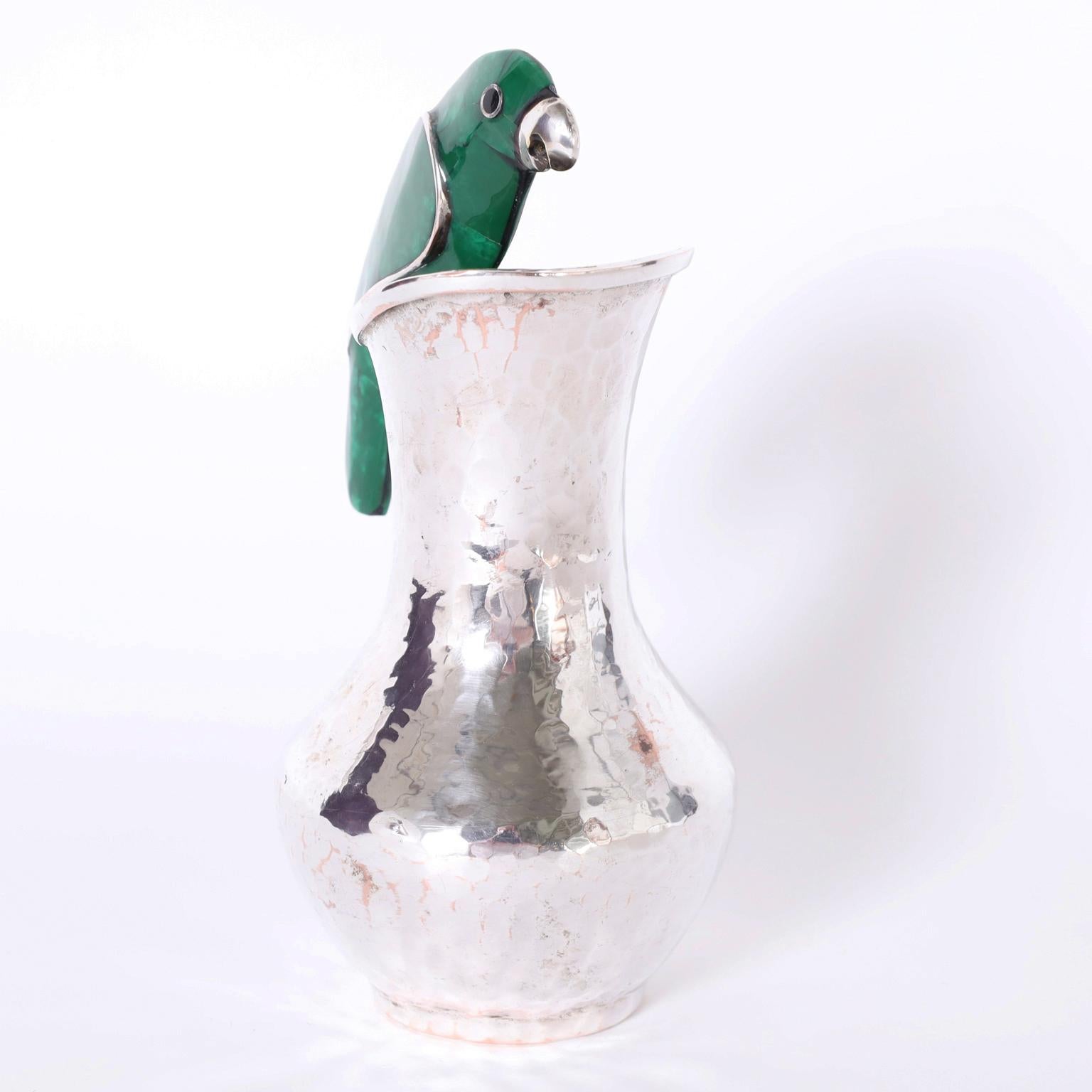 Mid-Century Modern Silver Plate Pitcher with Parrot Handle in the Style of Los Castillo