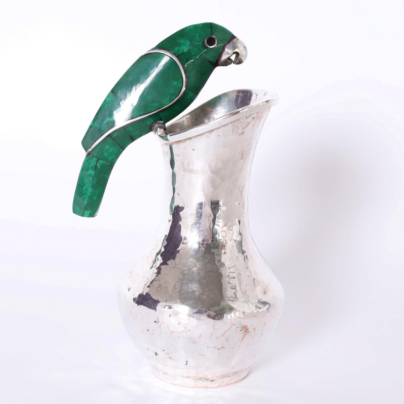 American Silver Plate Pitcher with Parrot Handle in the Style of Los Castillo