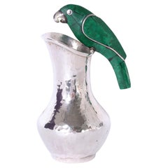 Retro Silver Plate Pitcher with Parrot Handle in the Style of Los Castillo
