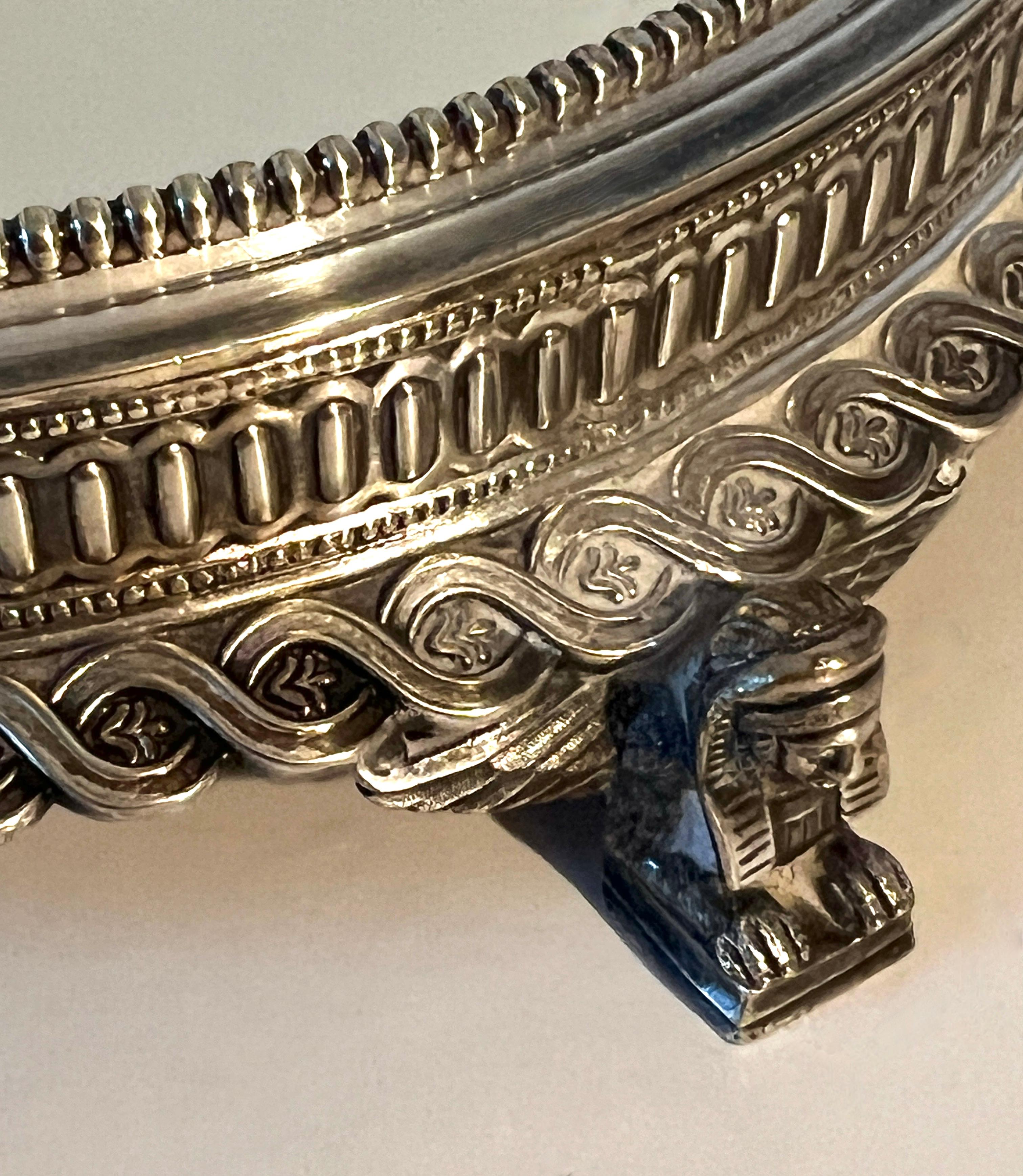 Hand-Crafted Silver Plate Plateau with Sphinx Legs and  For Sale