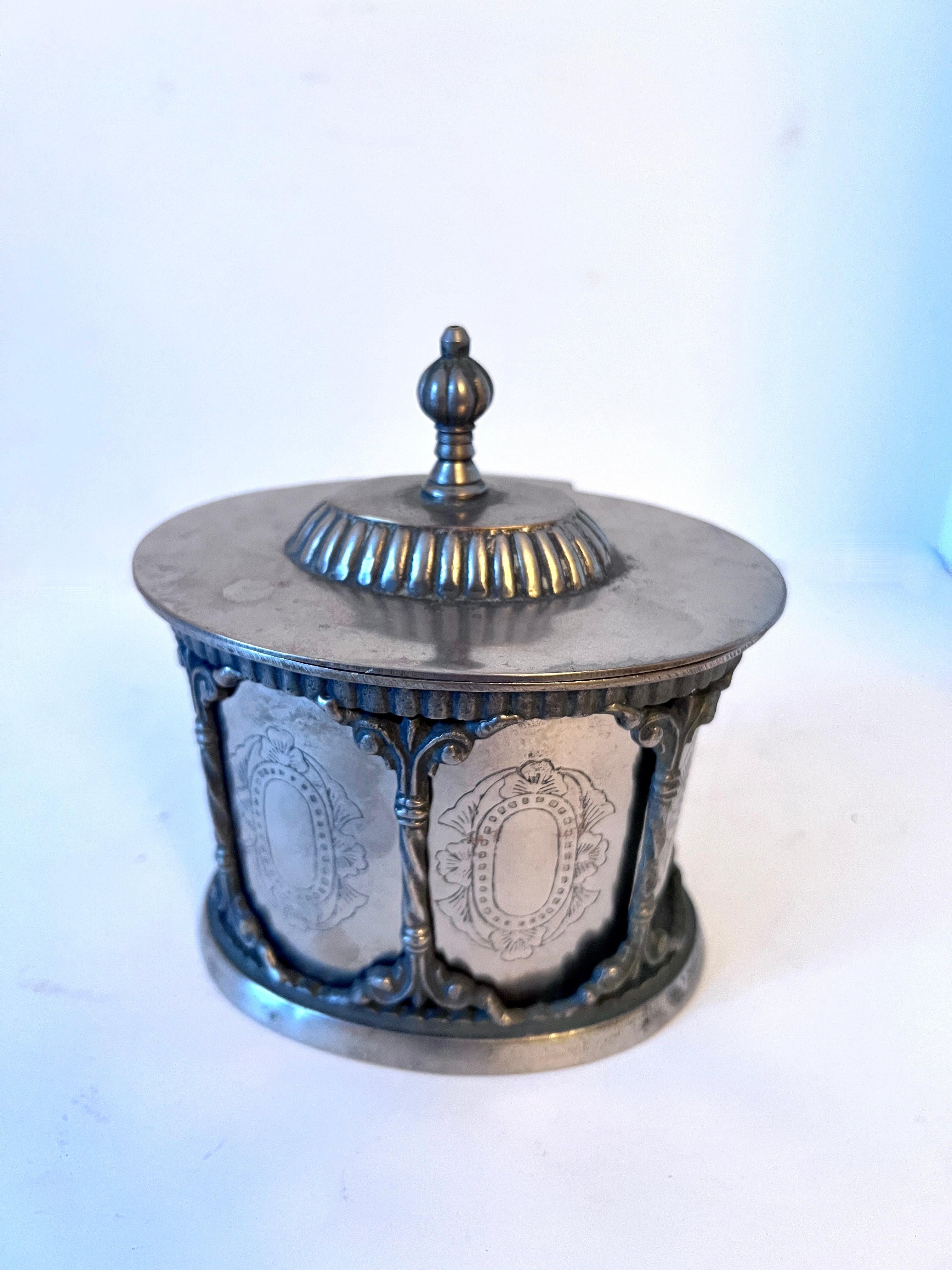 Hand-Crafted Silver Plate Removable Tea Caddy in Ornate Framework For Sale