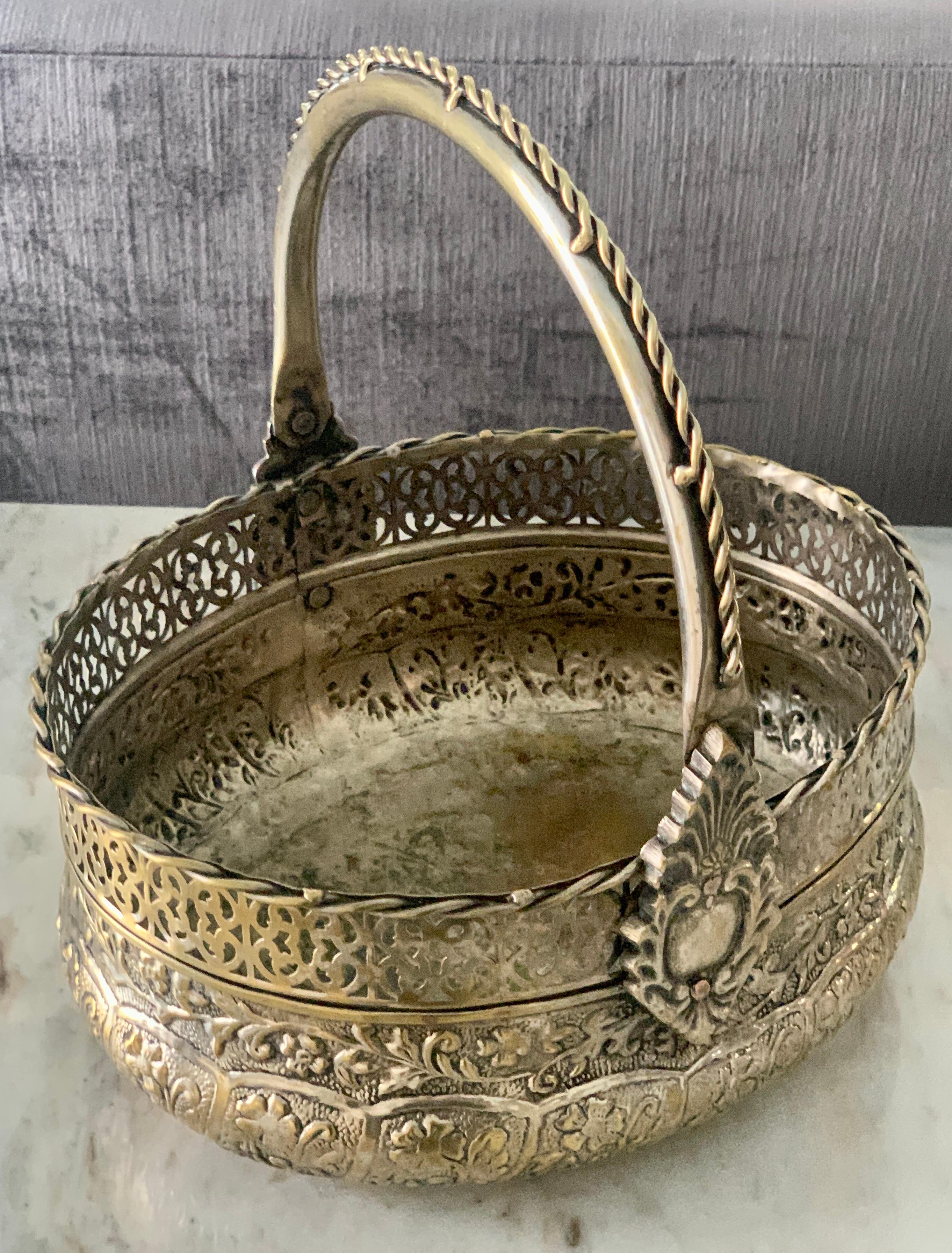 silver basket with handle