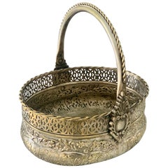 Silver Plate Repousse Basket with Handle
