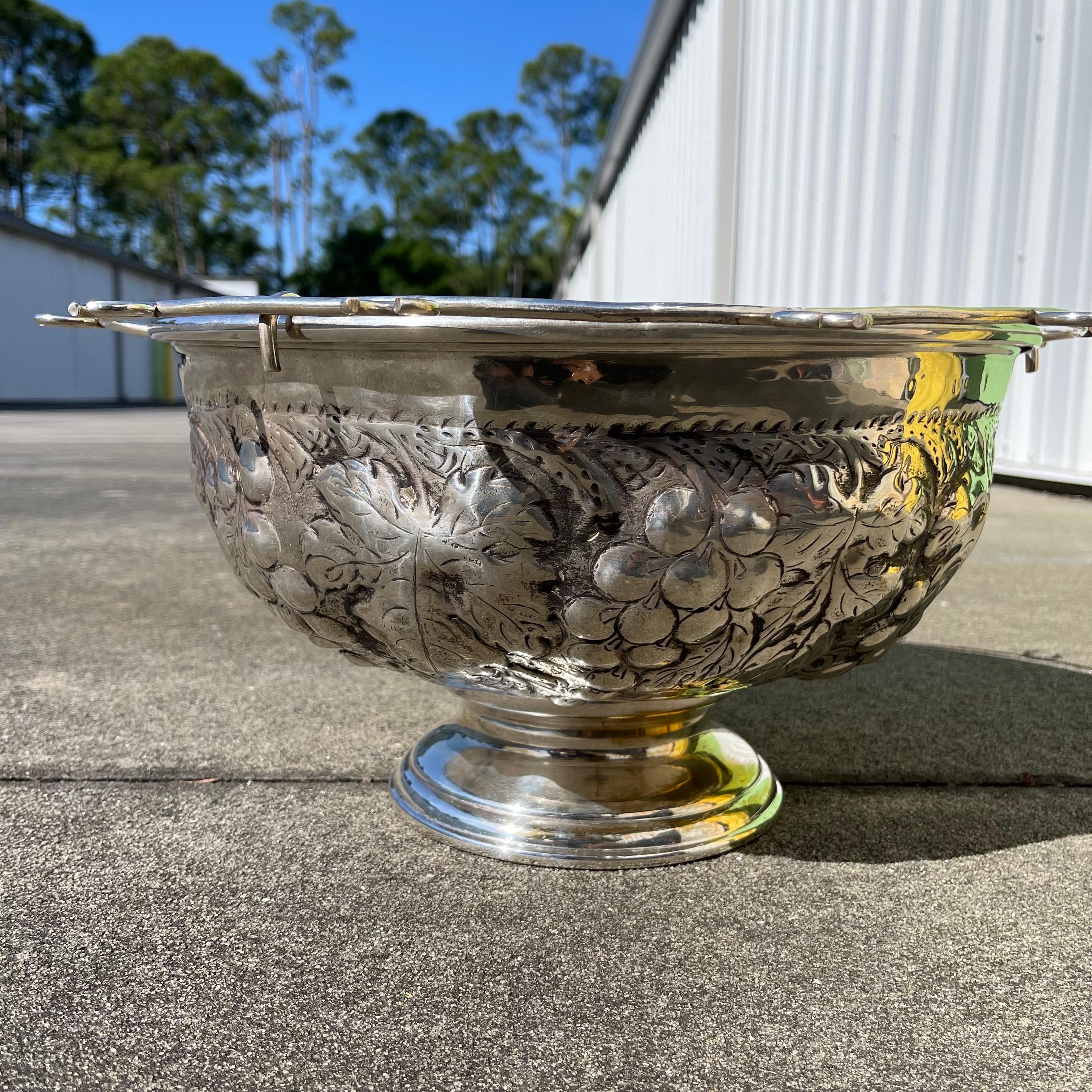 20th Century Silver Plate Repousse Grapevine Champagne Wine Cooler Bucket For Sale