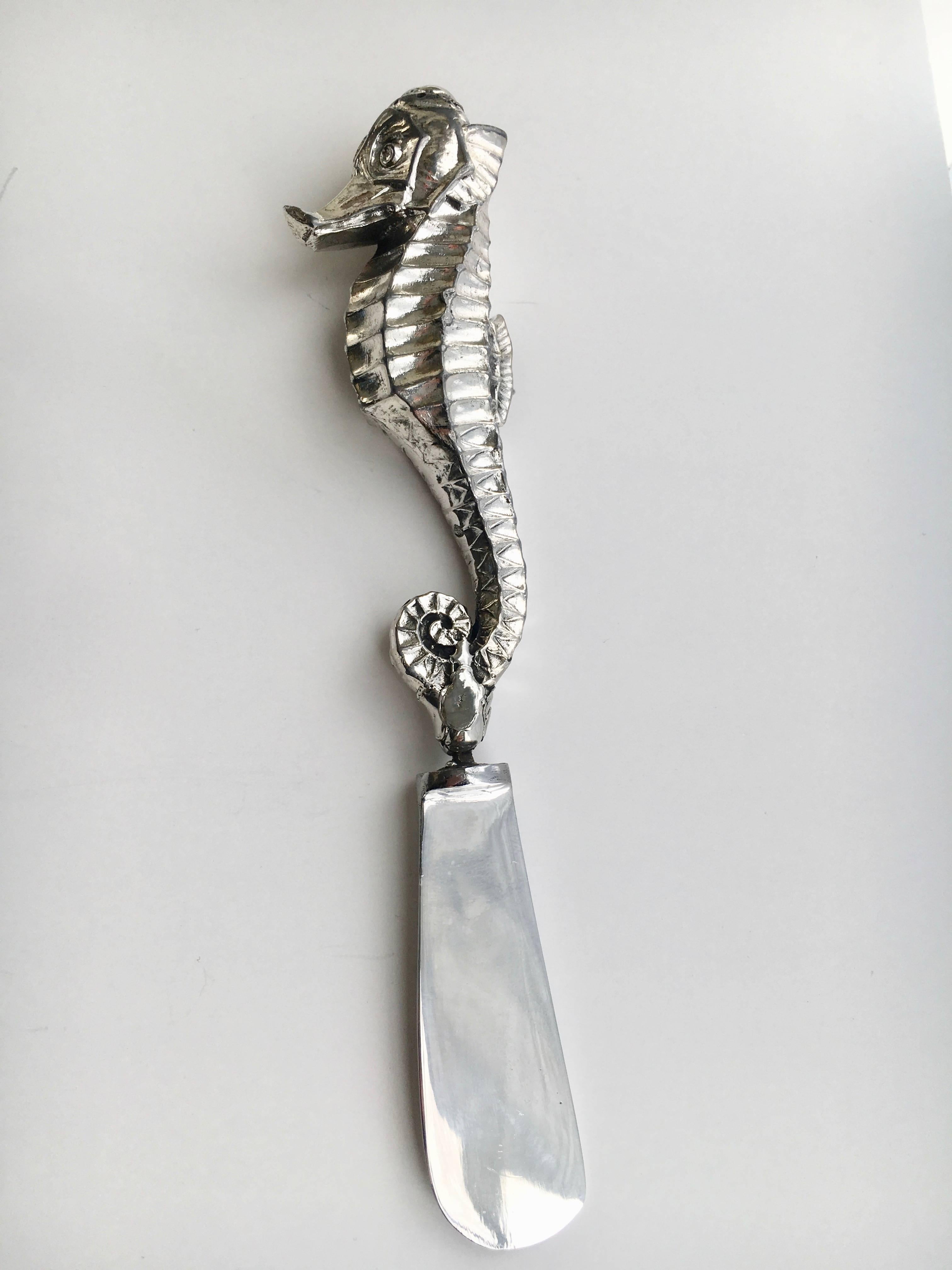 Mid-Century Modern Silver Plate Seahorse Condiment Knife For Sale