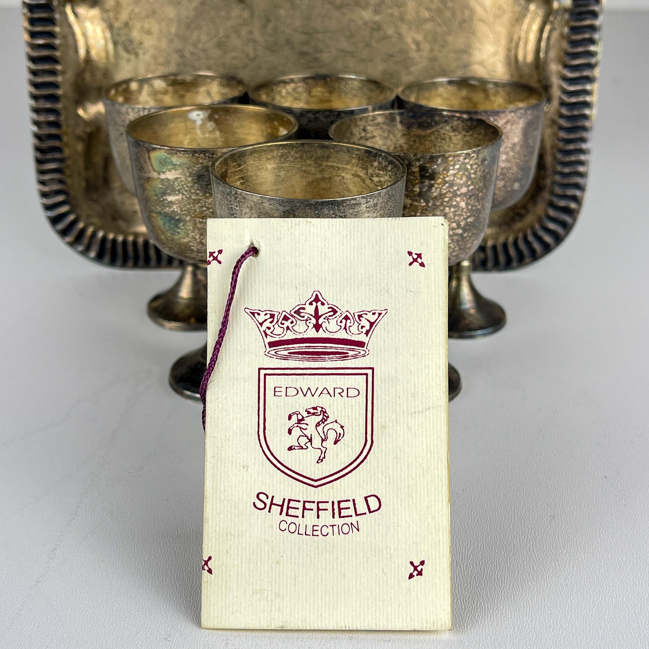 Set di 6 bicchieri e un vassoio in argento in scatola Sheffield Edward, Inghilterra, anni 1890 in vendita 8