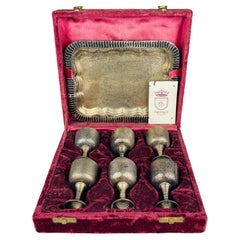 Juego de 6 copas y una bandeja en caja Sheffield Edward, Inglaterra, 1890s
