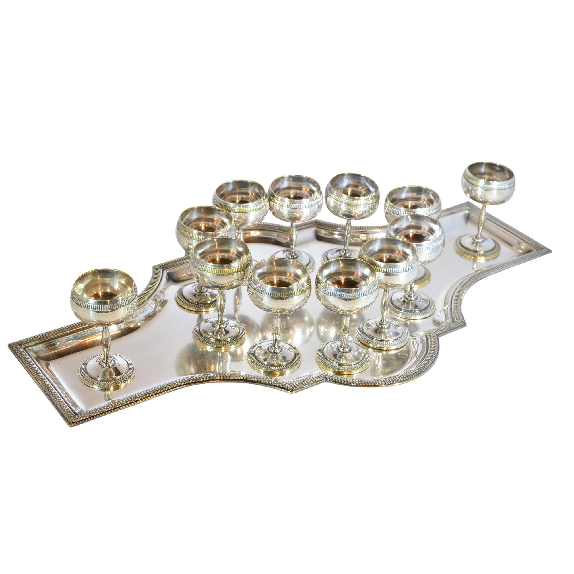 Silver Plate Shot Glass Set with Tray 1
