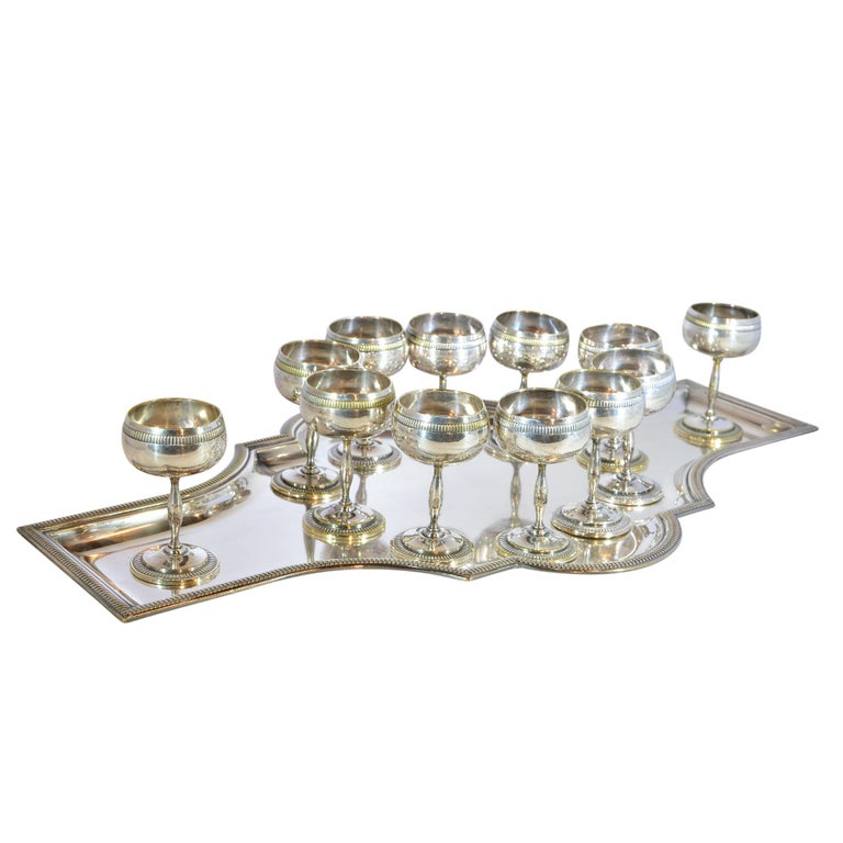Silver Plate Shot Glass Set with Tray at 1stDibs