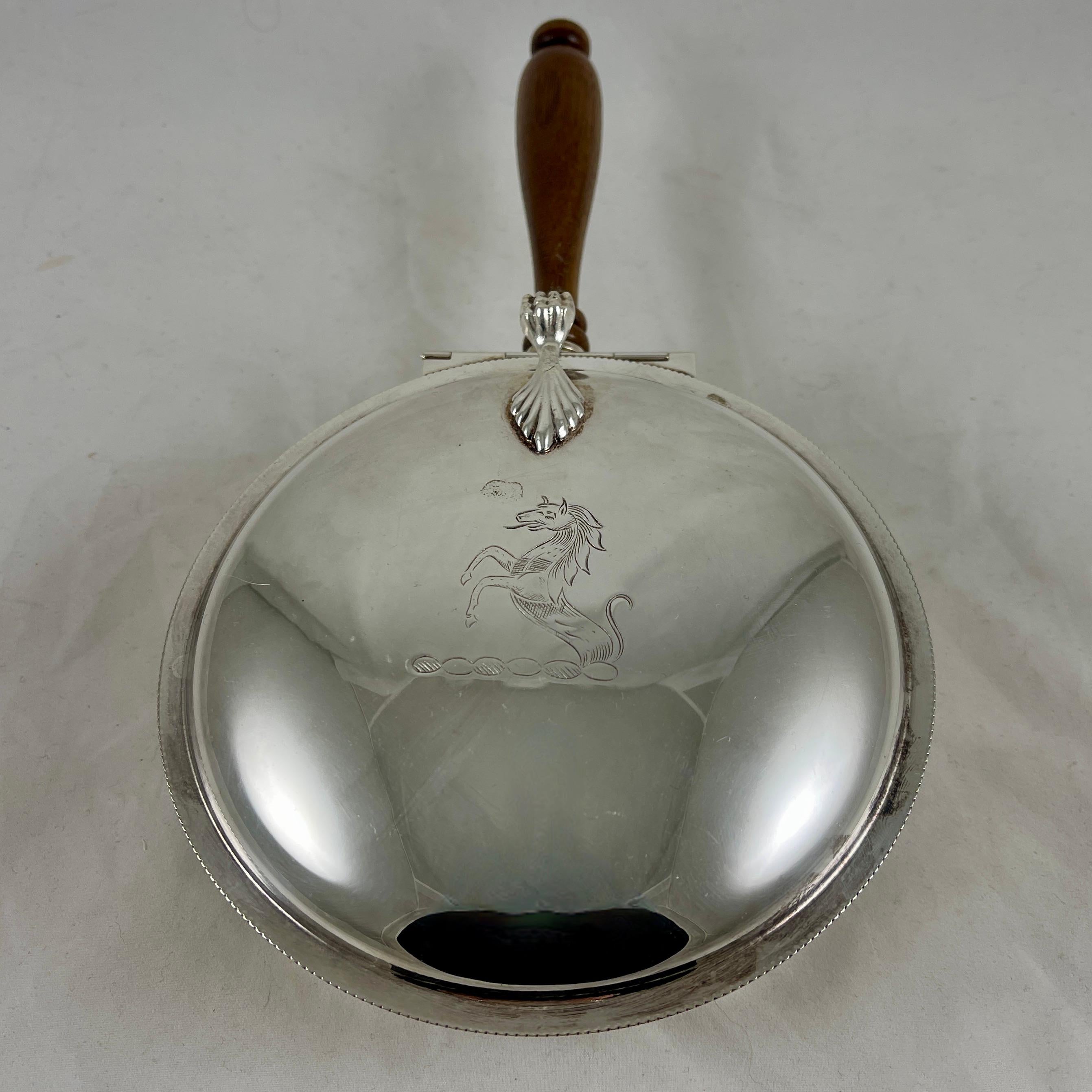 American Silver Plate Silent Butler Table Crumber with Hidden Lucite Brush For Sale