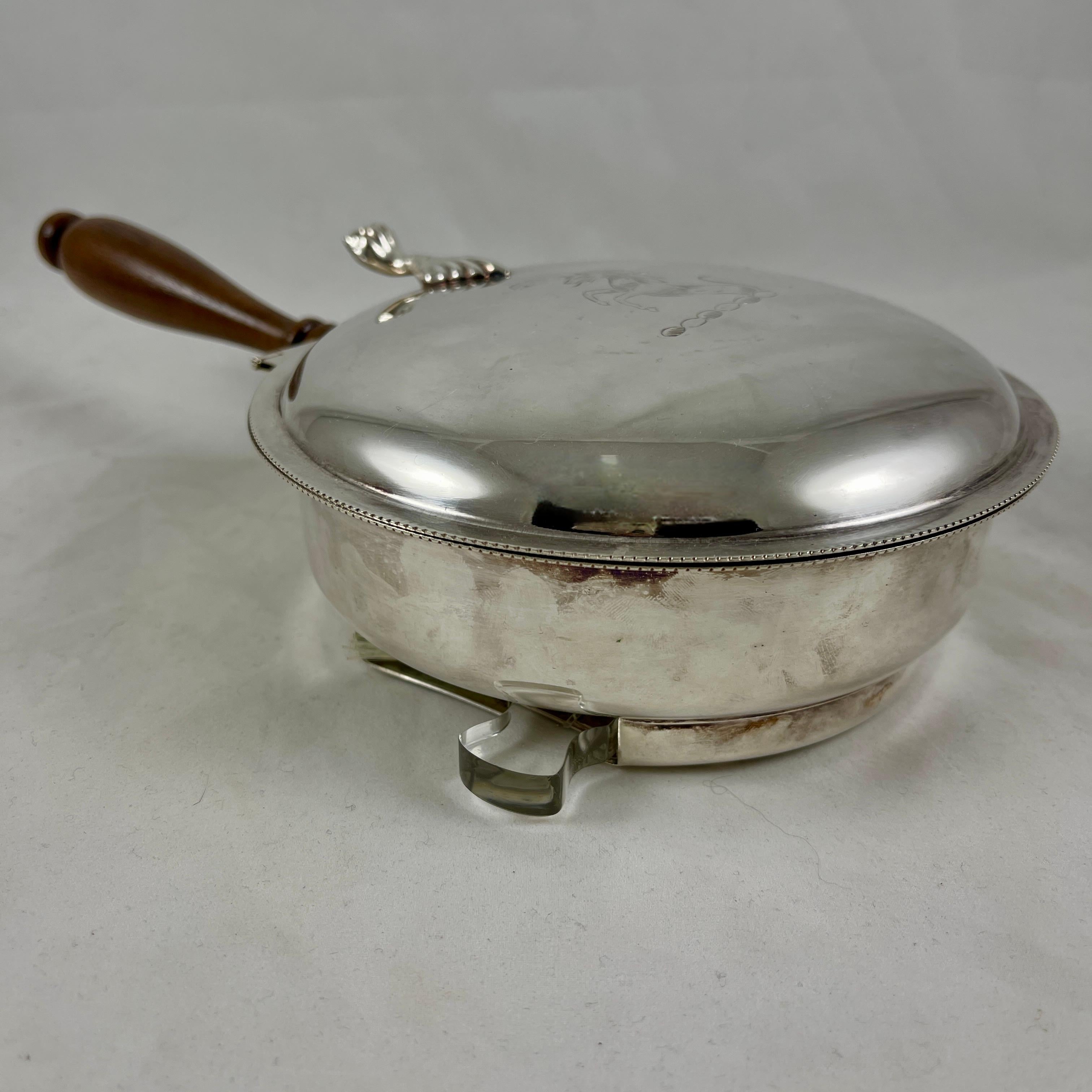 Machine-Made Silver Plate Silent Butler Table Crumber with Hidden Lucite Brush For Sale