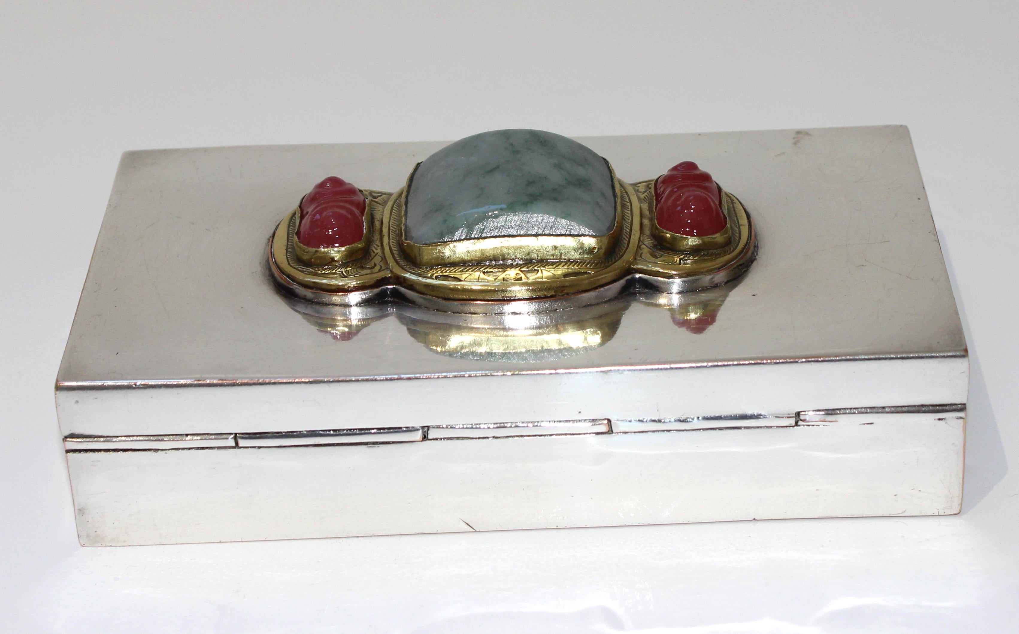 Italian Silver Plate Storage Box with Chinese Jade