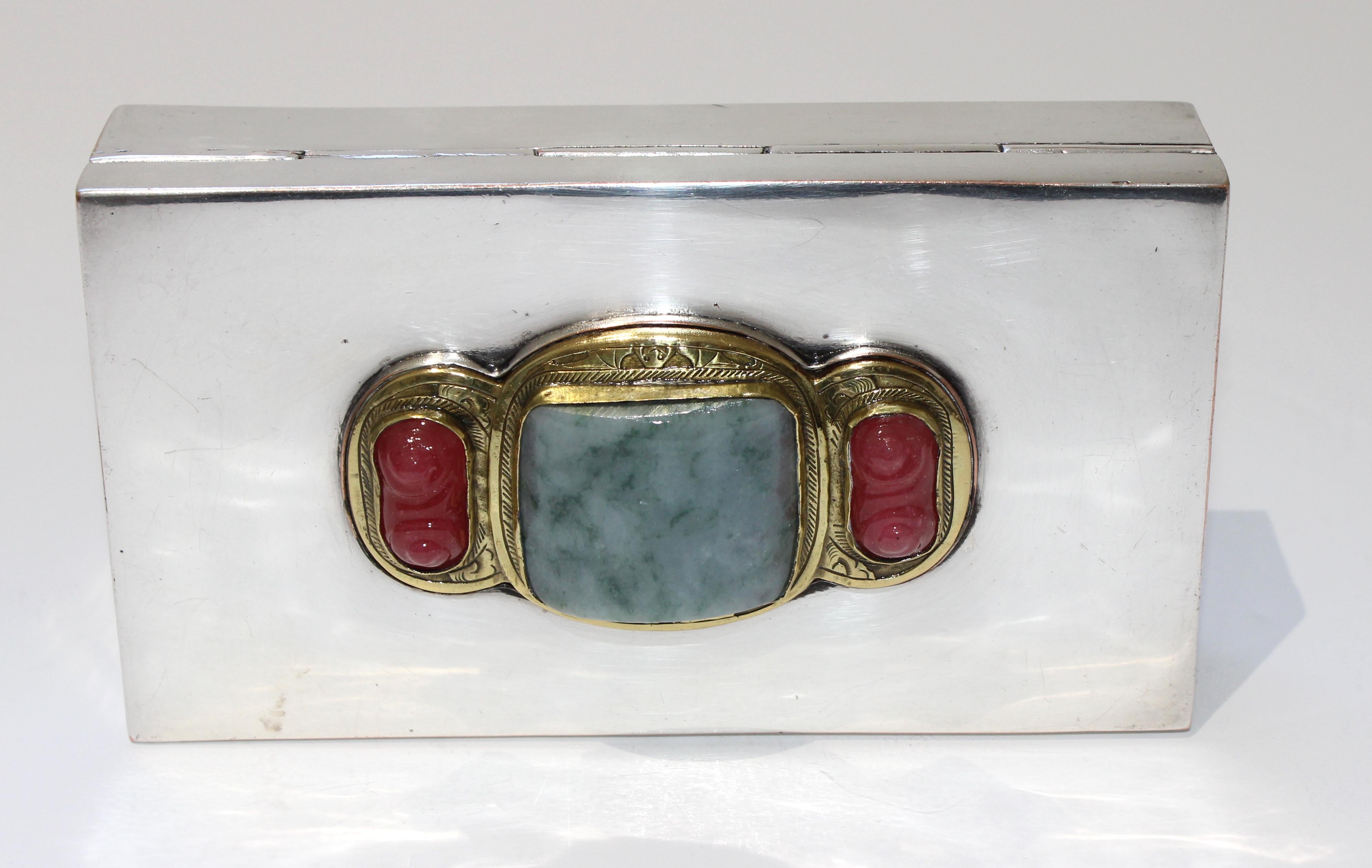 20th Century Silver Plate Storage Box with Chinese Jade