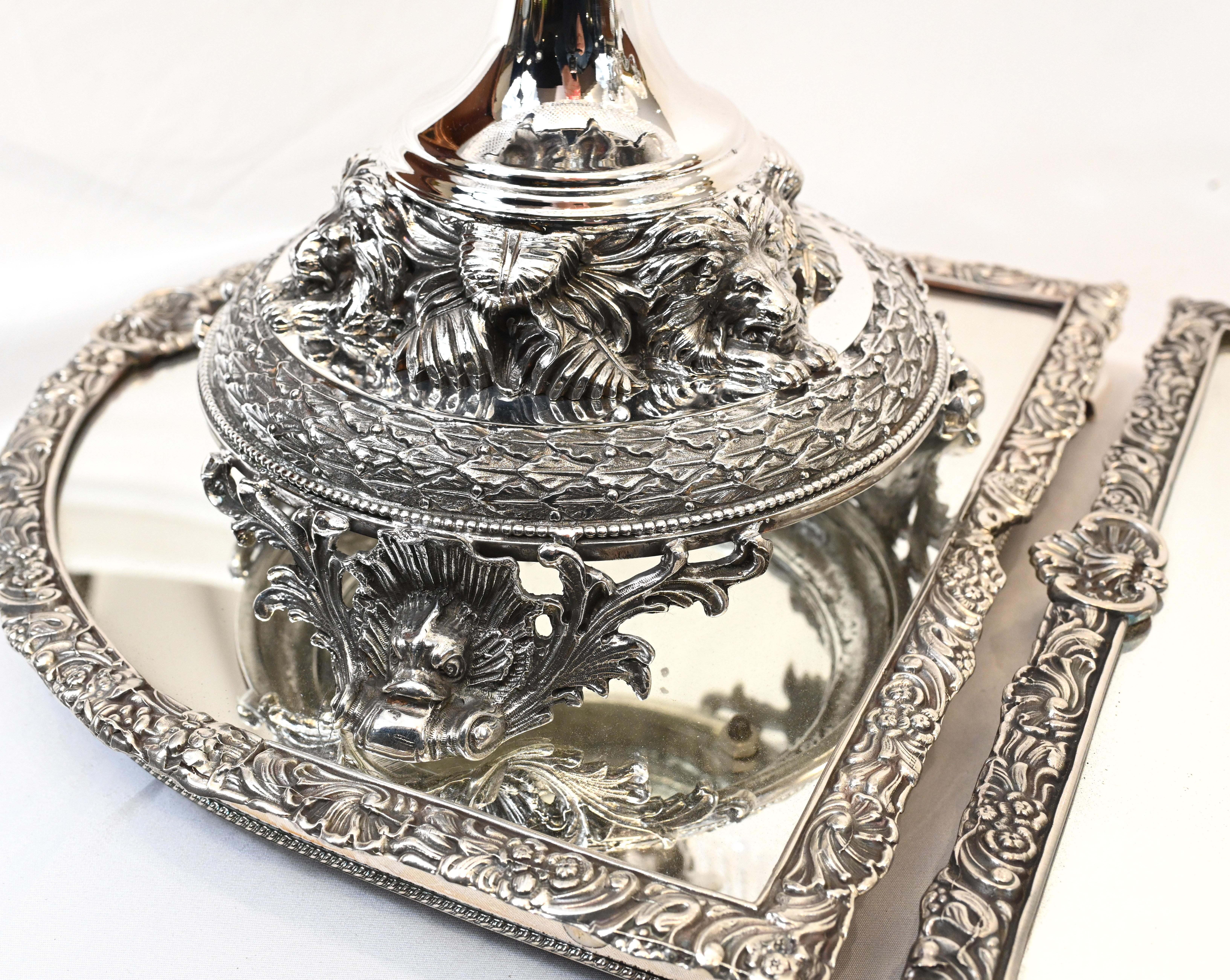 Silver Plate Table Centrepiece Glass Sheffield Epergne Dish For Sale 3