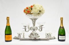 Silver Plate Table Centrepiece Sheffield Cherub Glass Epergne